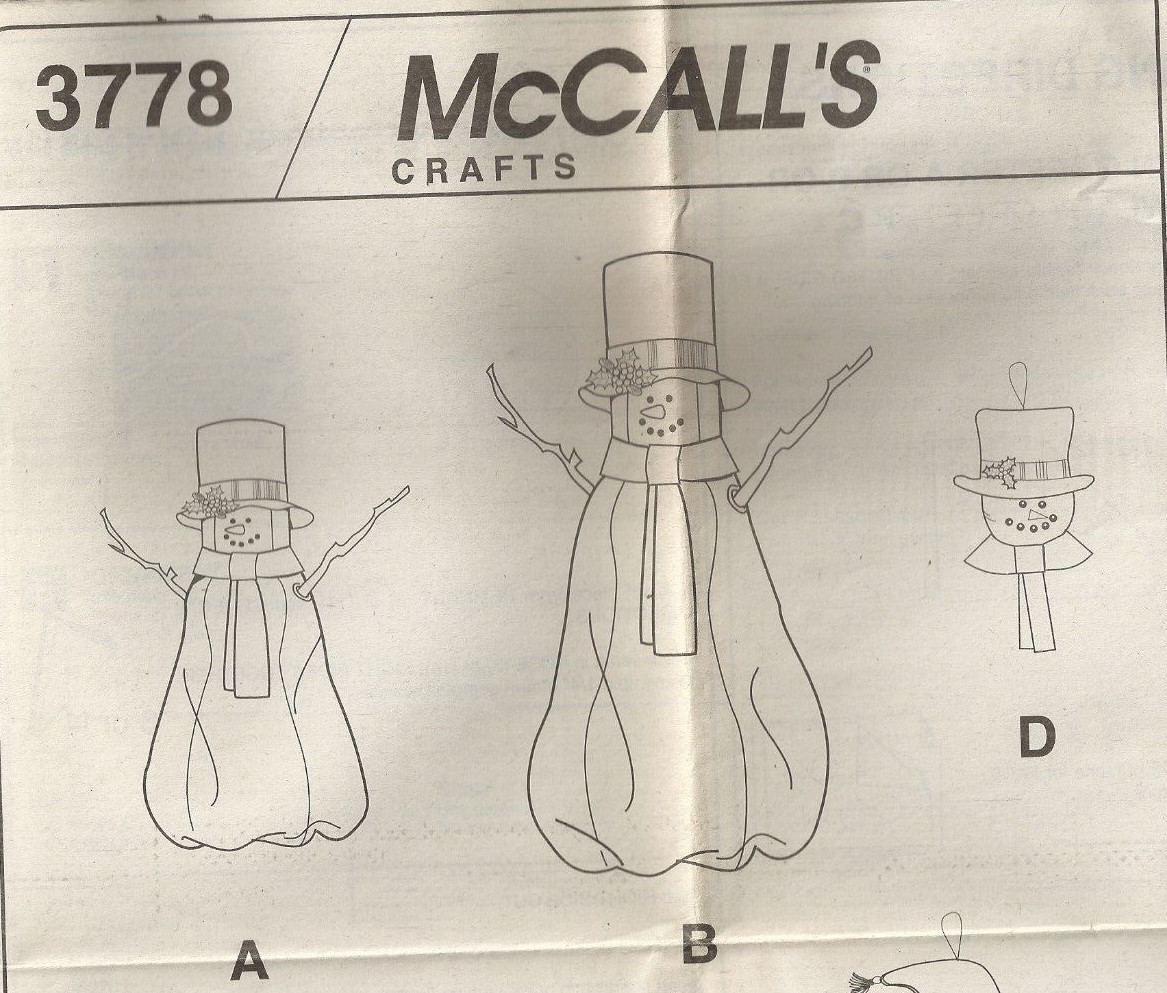MCCALLS CRAFTS 3778 SNOWMAN CHRISTMAS DECORATIONS SEWING PATTERN ©2001