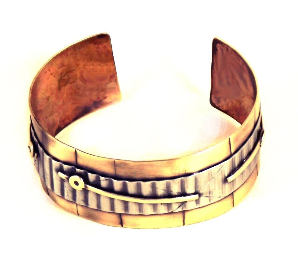 Whitney Design Cuff Bracelet, Mixed Metal Jewelry, handmade in USA