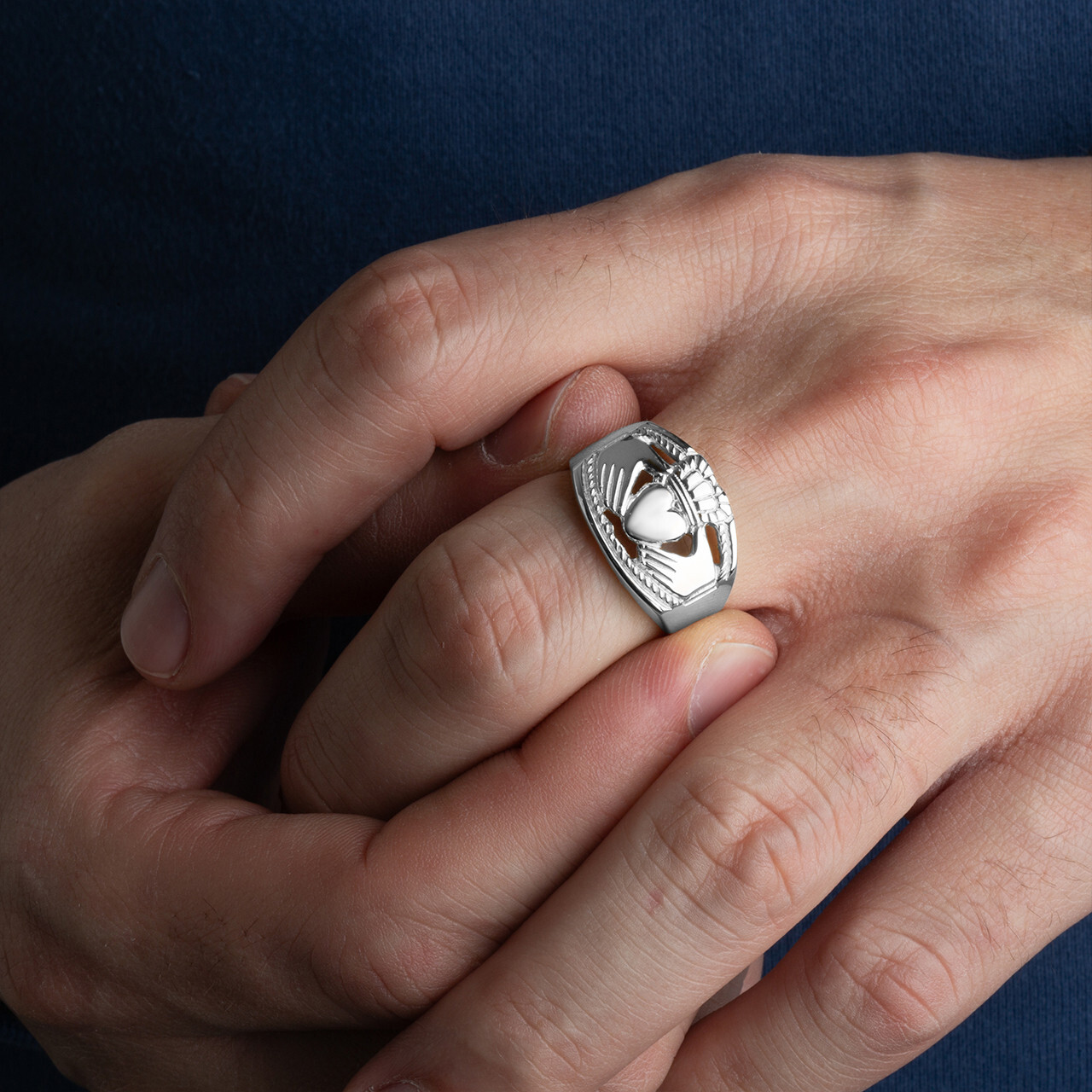.925 Sterling Silver Bold Claddagh Men's Ring