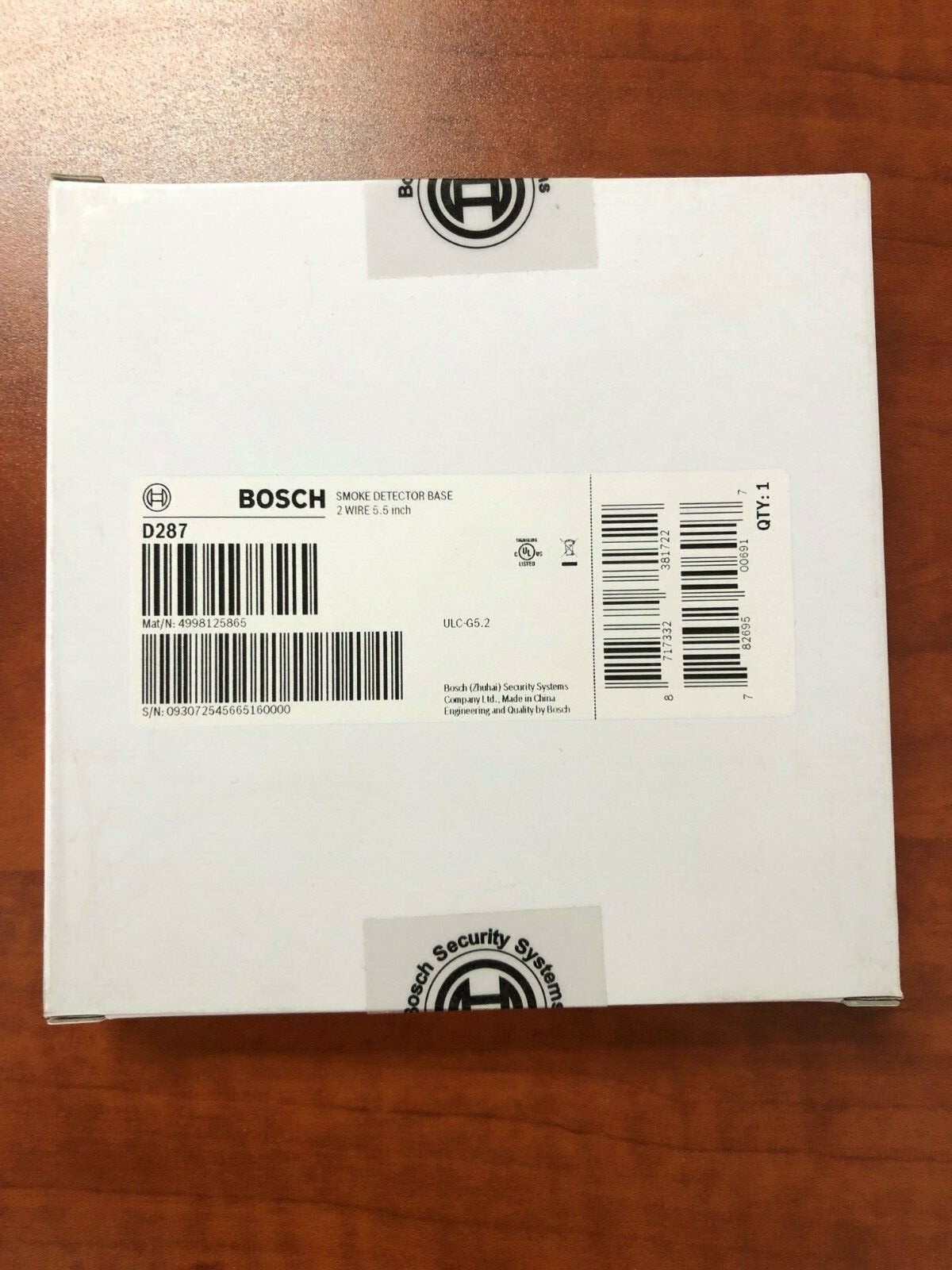 BOSCH D287  2-WIRE SMOKE DETECTOR BASE FACTORY SEALED