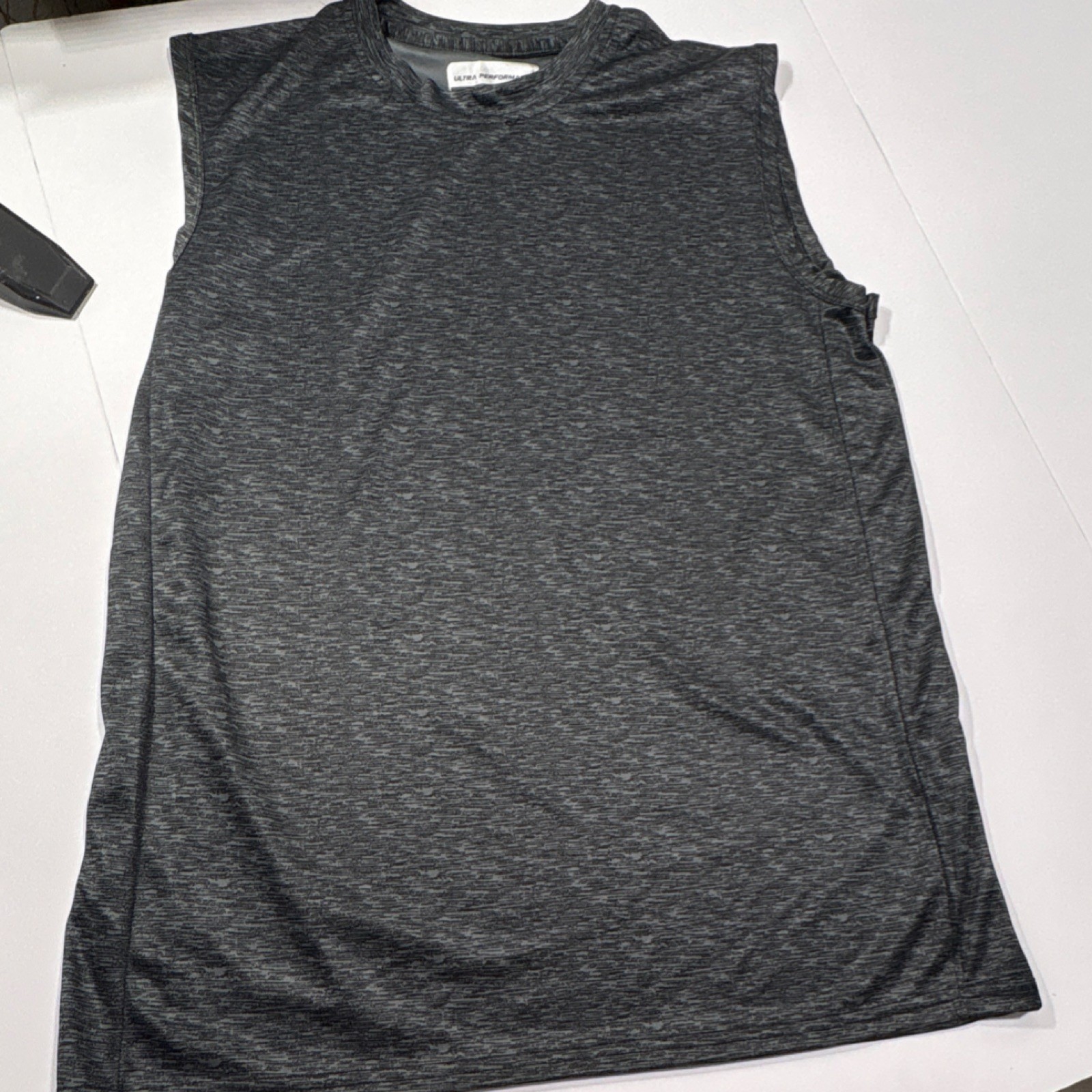 Ultra Performance Men's Sleeveless Gray Heathered Crew Neck Stretch Tank L