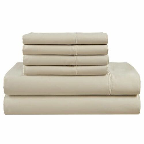 Kirkland Signature 680 Thread Count 6 Piece Sheet Set  - Queen Oatmeal NEW