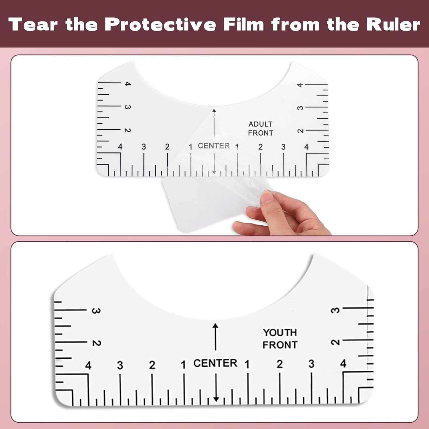 Tshirt Ruler Guide Vinyl Alignment, Transparent V-Neck/Round PVC Ruler for Align