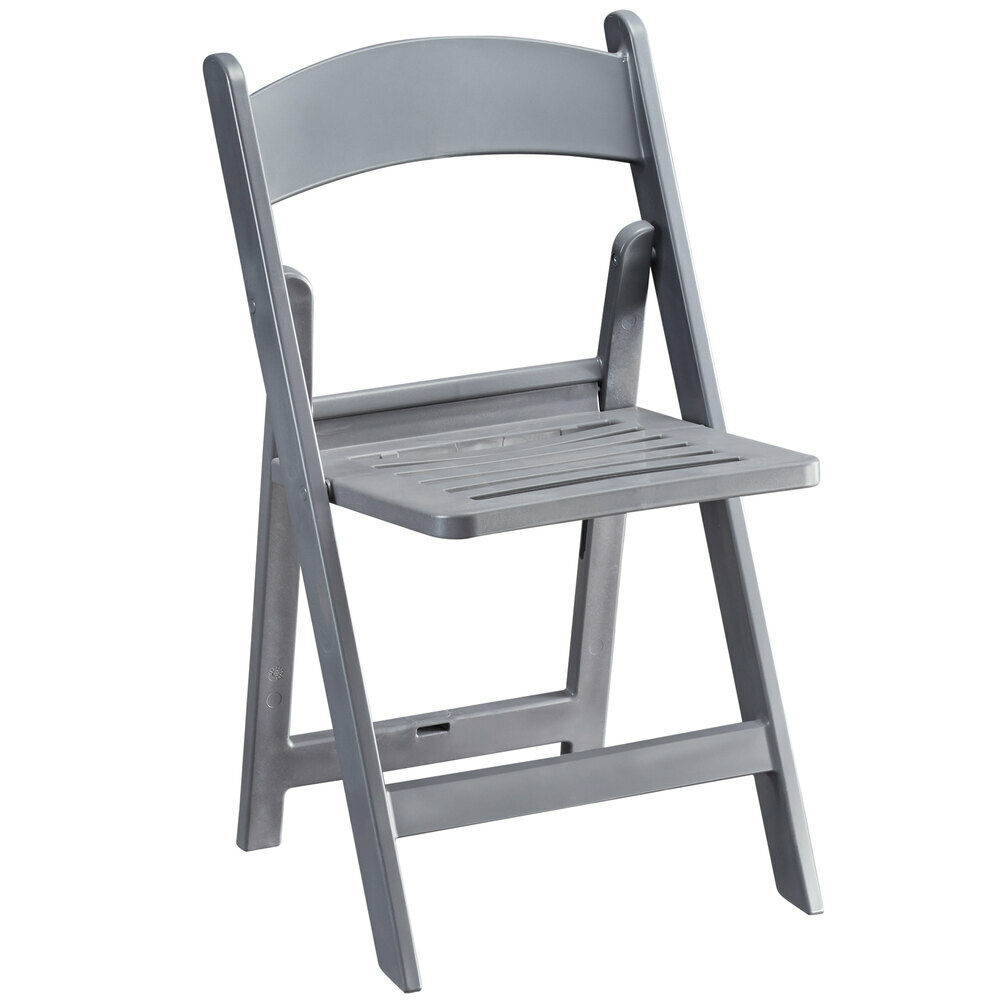 (50 PACK) Gray Resin Wedding Folding Chair with Slatted Seat