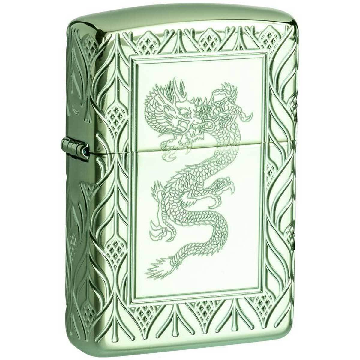 Zippo Windproof Lighter Armor Elegant Dragon High Polish Green Refillable 49054