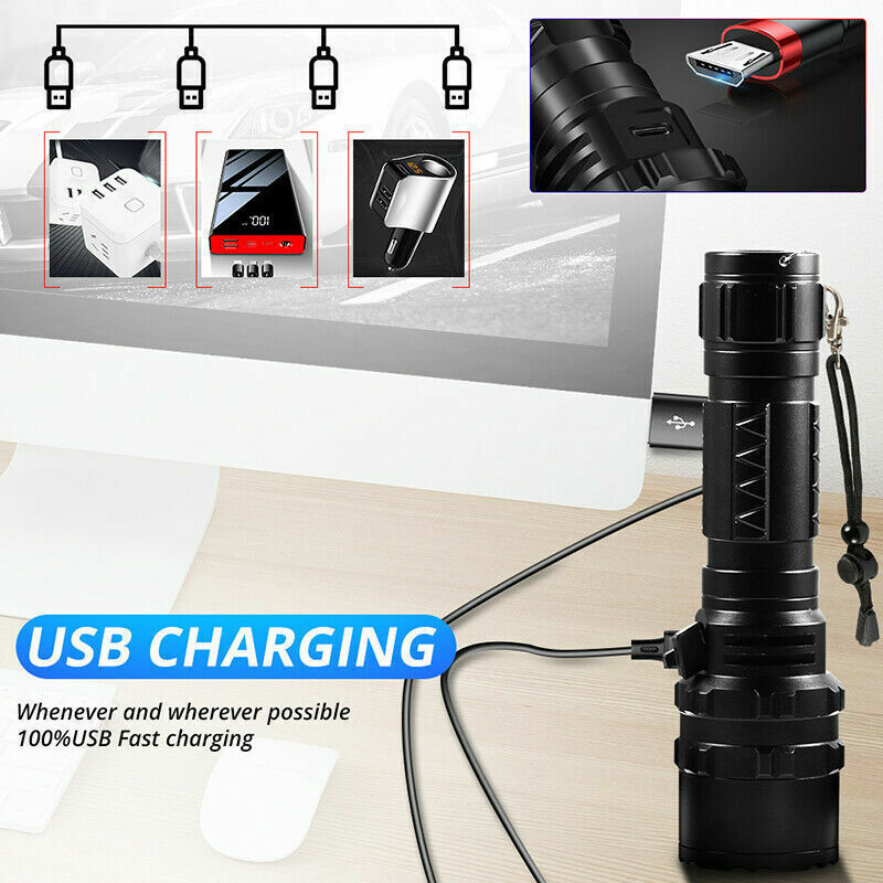Zoomable LED Tactical Flashlight, High Lumen Rechargeable Waterproof Torch Work