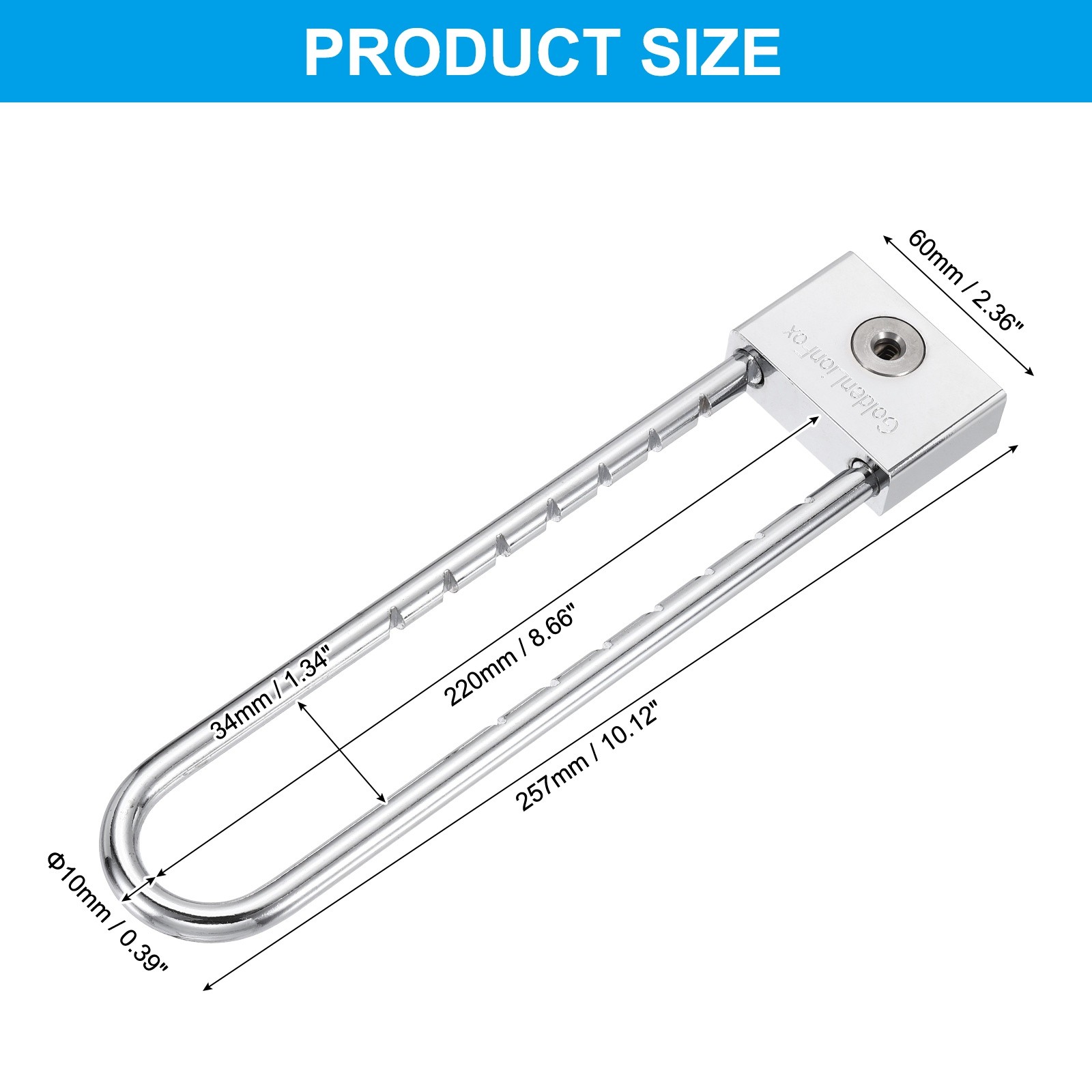 Long Shackle Padlock 8.66", Removable Adjustable U Shaped Extended Shackle Lock