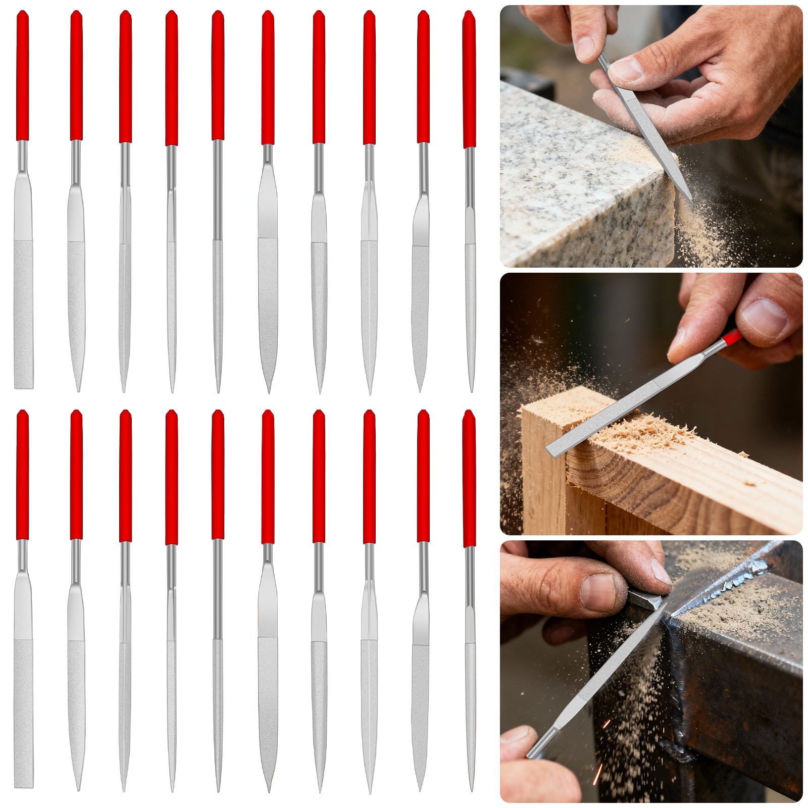 20x Diamond Needle File 5.5in Hand Files for Glass Wood Metal Jewelry Polishing