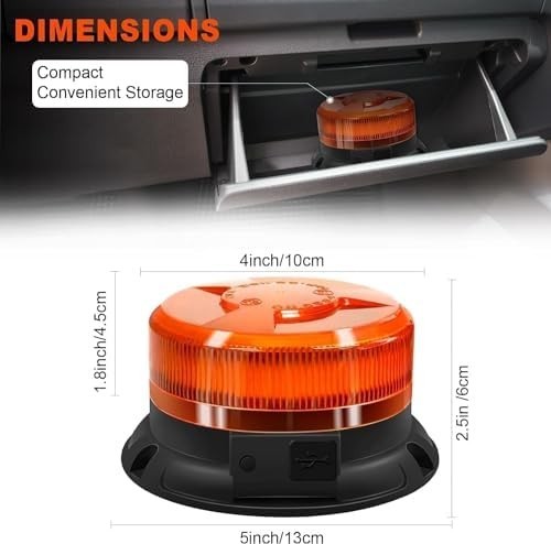Rechargeable Amber LED Beacon Light Wireless with Remote Magnetic Emergency