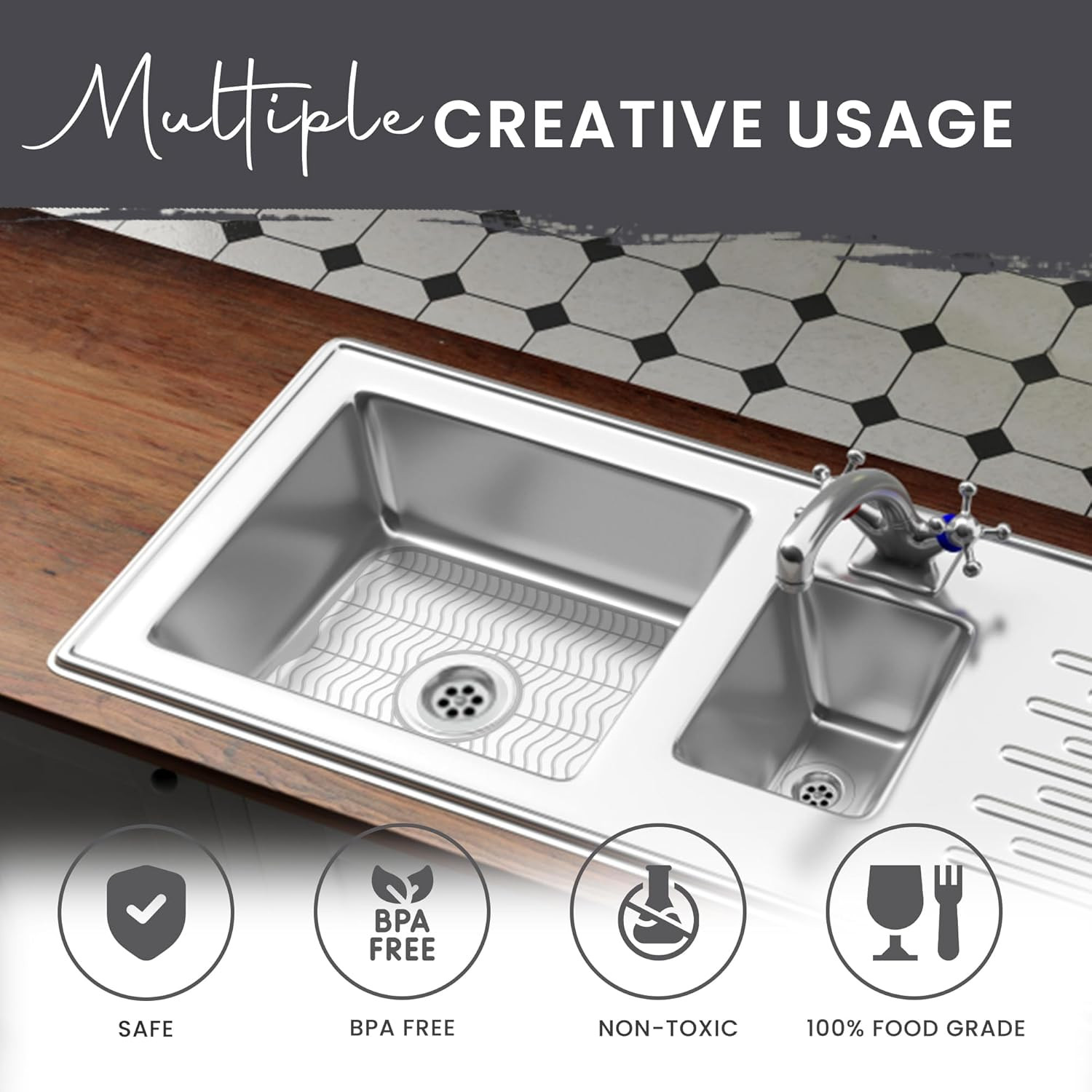 2 Pc Kitchen Sink Protector Mat, 12x11in, Plastic Grid, White