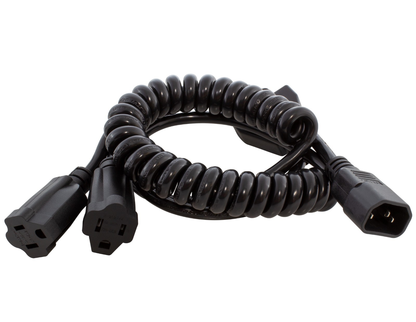 AC WORKS® IEC C14 to Dual NEMA 5-15R Power Cord 7FT Coiled SJTW 18/3 10A Medical