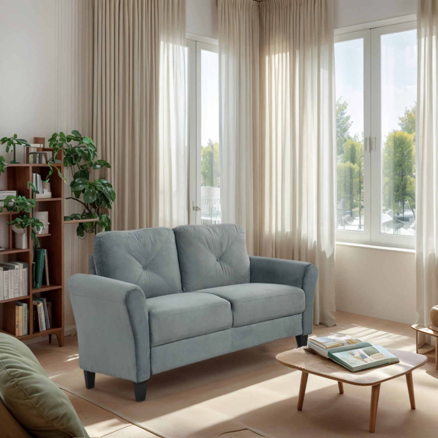 Loveseat Sofa Couch 2-Seater Upholstered Sofa Couch Living Room Sofa Gray/Black
