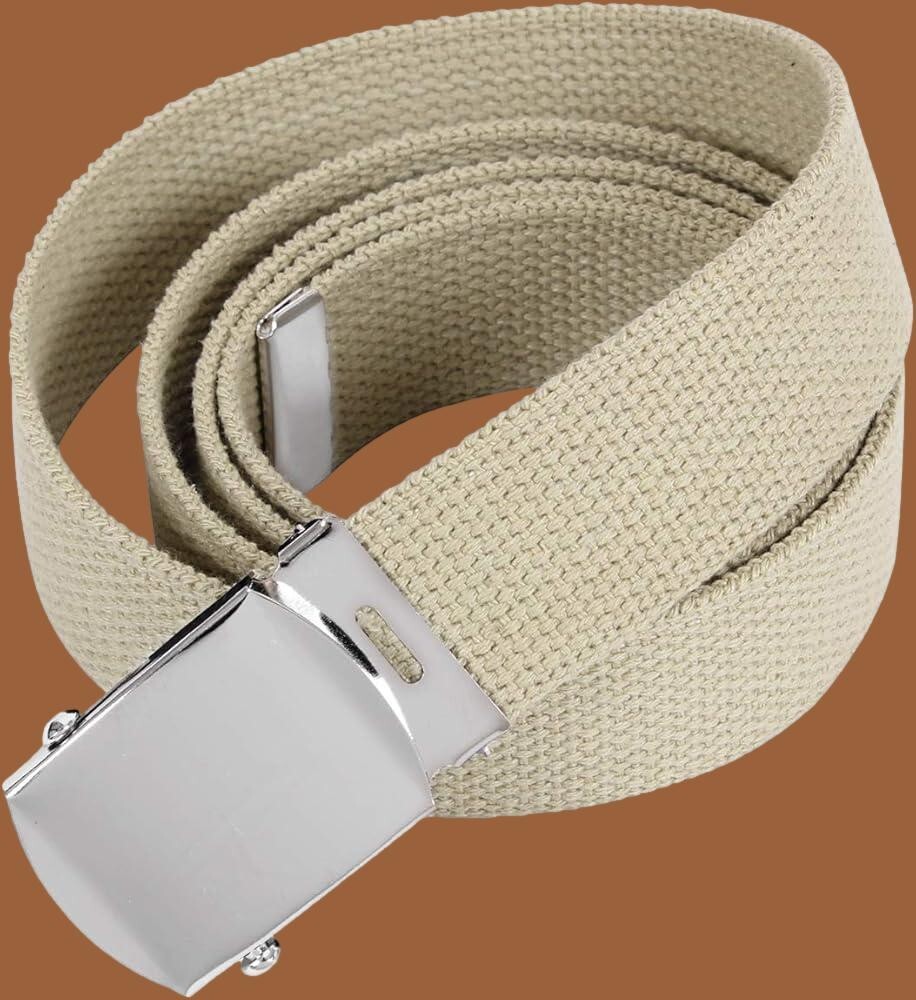 MILITARY HEAVY GRADE KHAKI WEB BELT WITH SILVER NICKLE PLATED BUCKLE U.S.A MADE