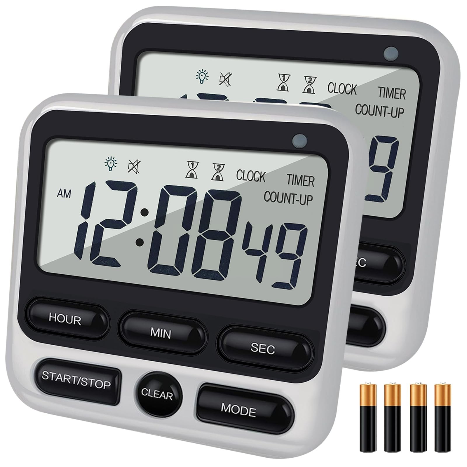 2-Pack Digital Dual Kitchen Timers with Magnet, 24-Hour Countdown & Stopwatch...
