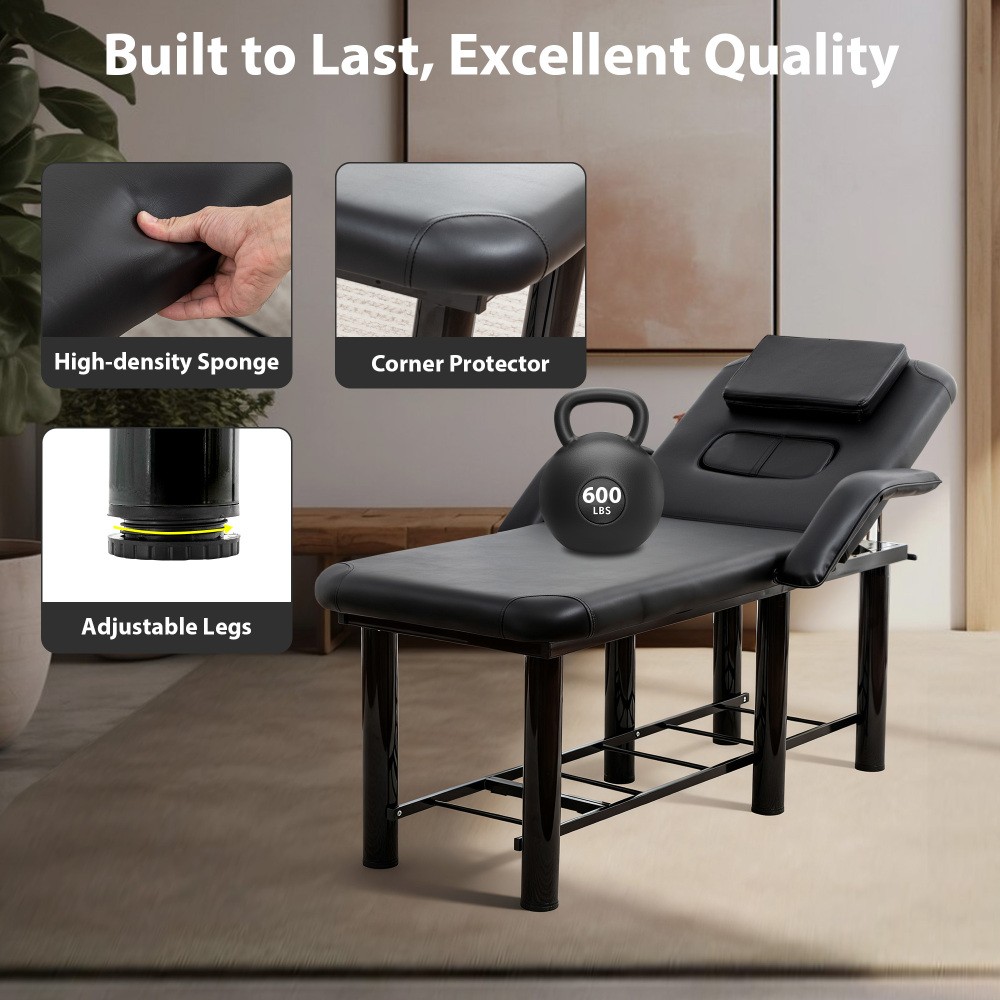 Massage Table Bed Spa Bed with Removable Headrest & Breast Cushions, Armrests