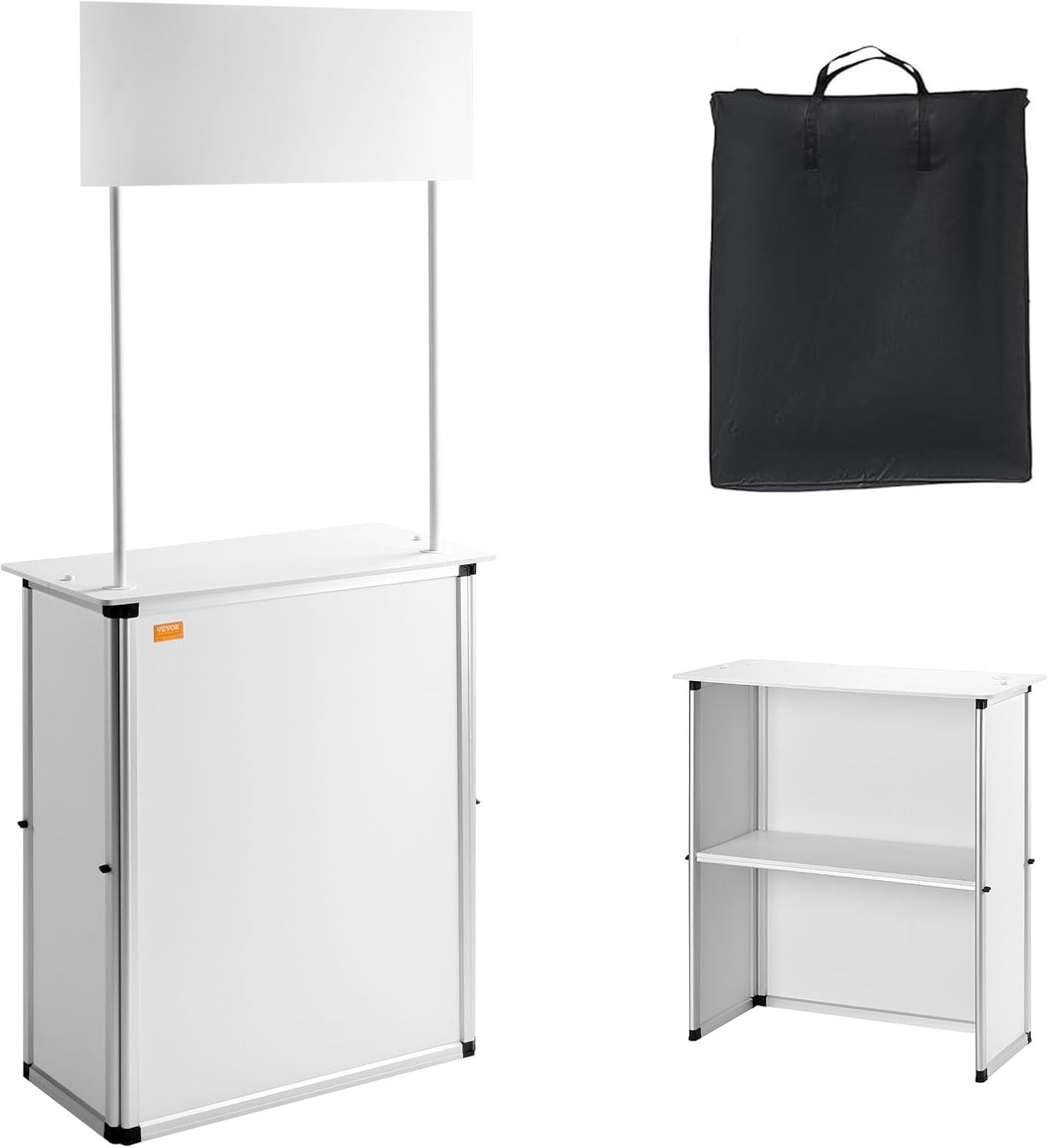 Versatile Display Exhibition Counter Stand in White - Quick Assembly & Storage