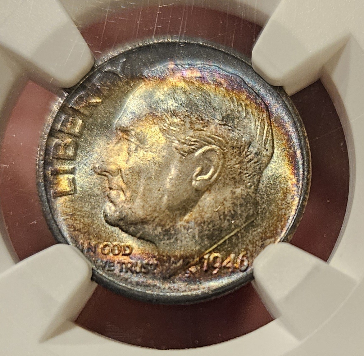 Dual Side Rainbow Toned MS66 FT 1946-S Roosevelt Dime NGC Cert Great Eye Appeal