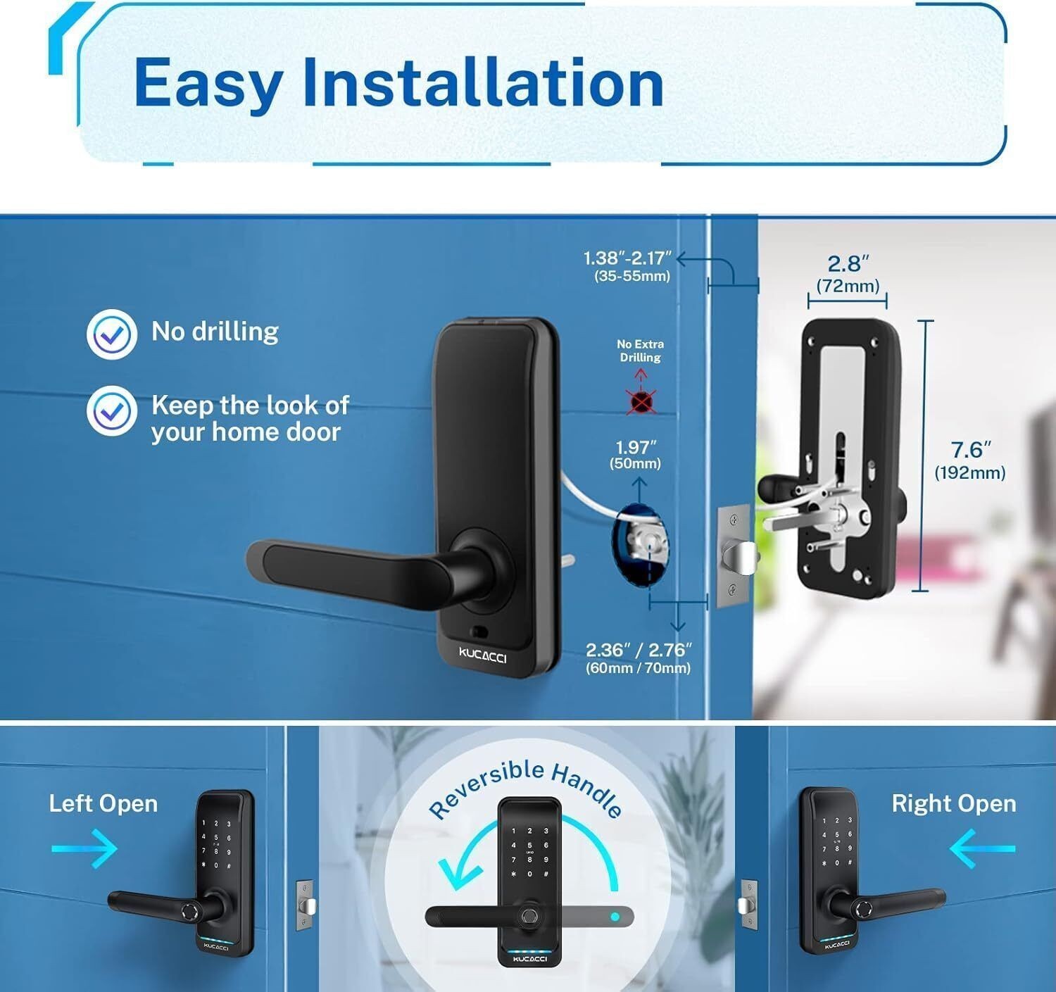 Digital Keyless Entry Smart Lock with Handle Keypad WiFi APP Control Black