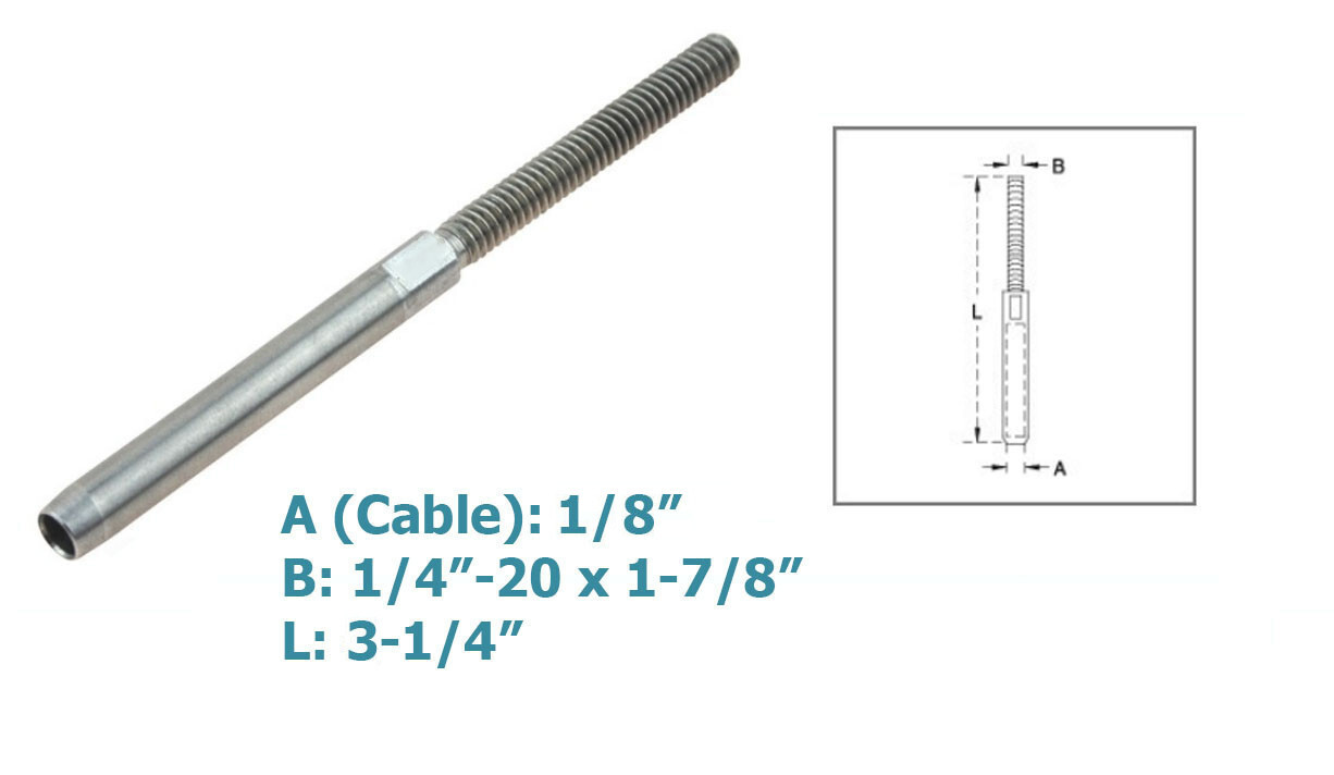 1/8" Deck Cable Railing Hand Swage Stud Swage Terminal,Stainless Steel T316 4PCS