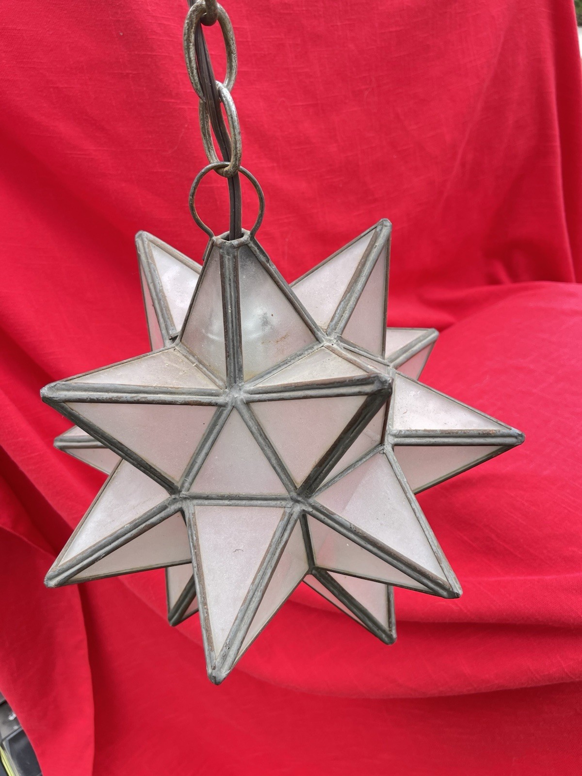 Globe Star Moravian bubble  glass star Atomic Midcentury Vintage White