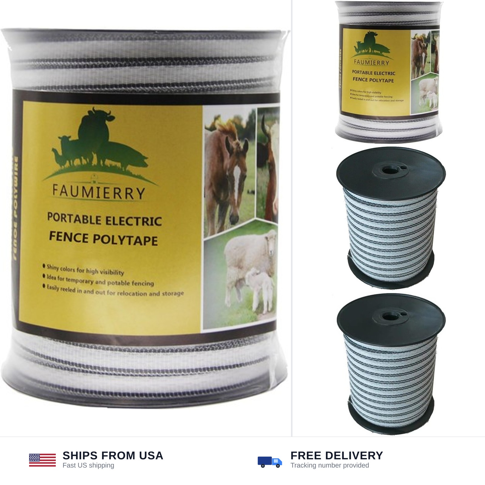 Portable Electric Fence Poly Tape, 1/2 Inch x 656 Feet, 5 Stainless Steel Str...