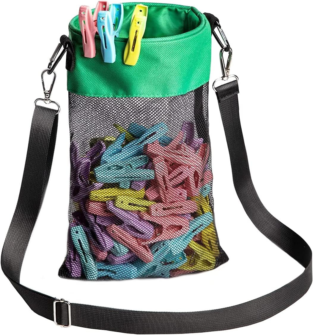 Mesh Clothespin Bag with Hooks Hanging Clothes Pin Bag with Drawstring Closure C