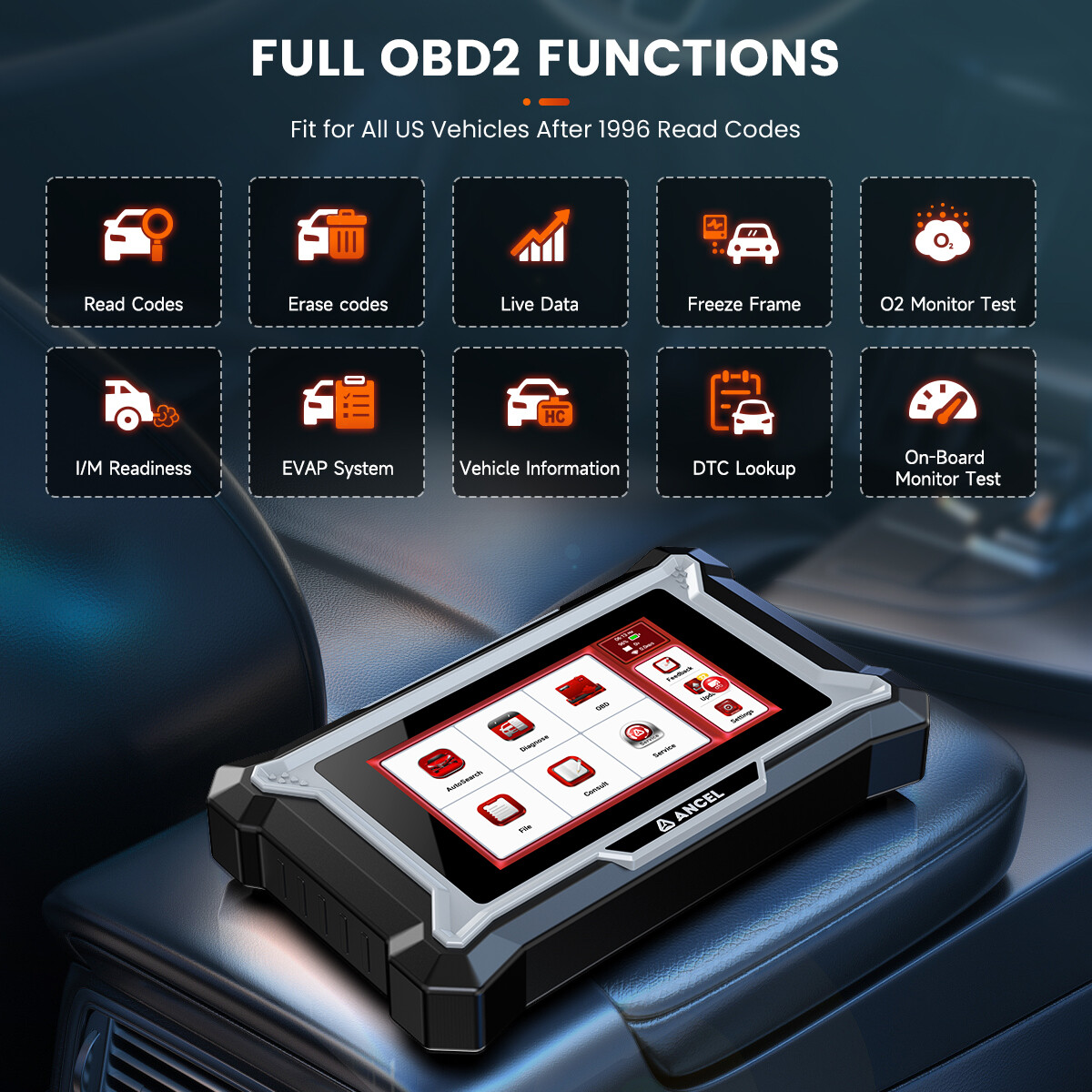 ANCEL DS100 Auto OBD2 Car Diagnostic Scan Tool 7 Resets Throttle Relearn Tablet