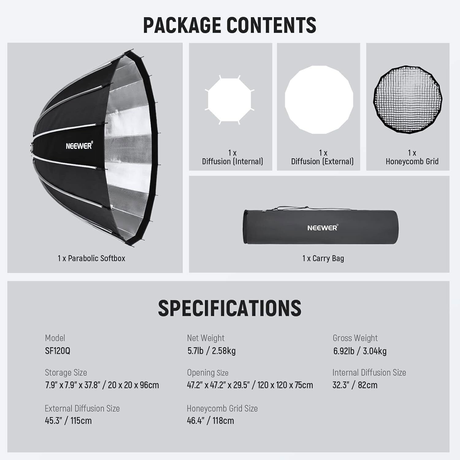 US Triopo 47.2inch/120cm Parabolic Softbox Quick Set up with Diffusers/Honeycomb