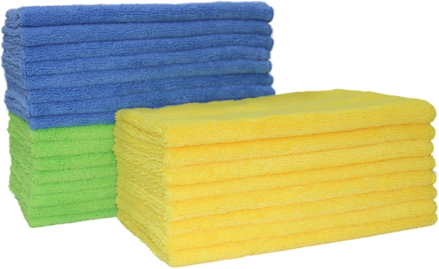 POLYTE Microfiber Cleaning Towel (16x24 16x24 in, 18 Pack, Blue,green,yellow