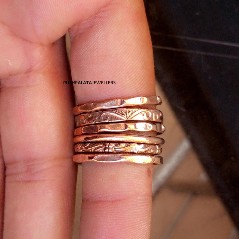 Handmade Copper Stacking Ring Set: Etched Meditation Rings All Size