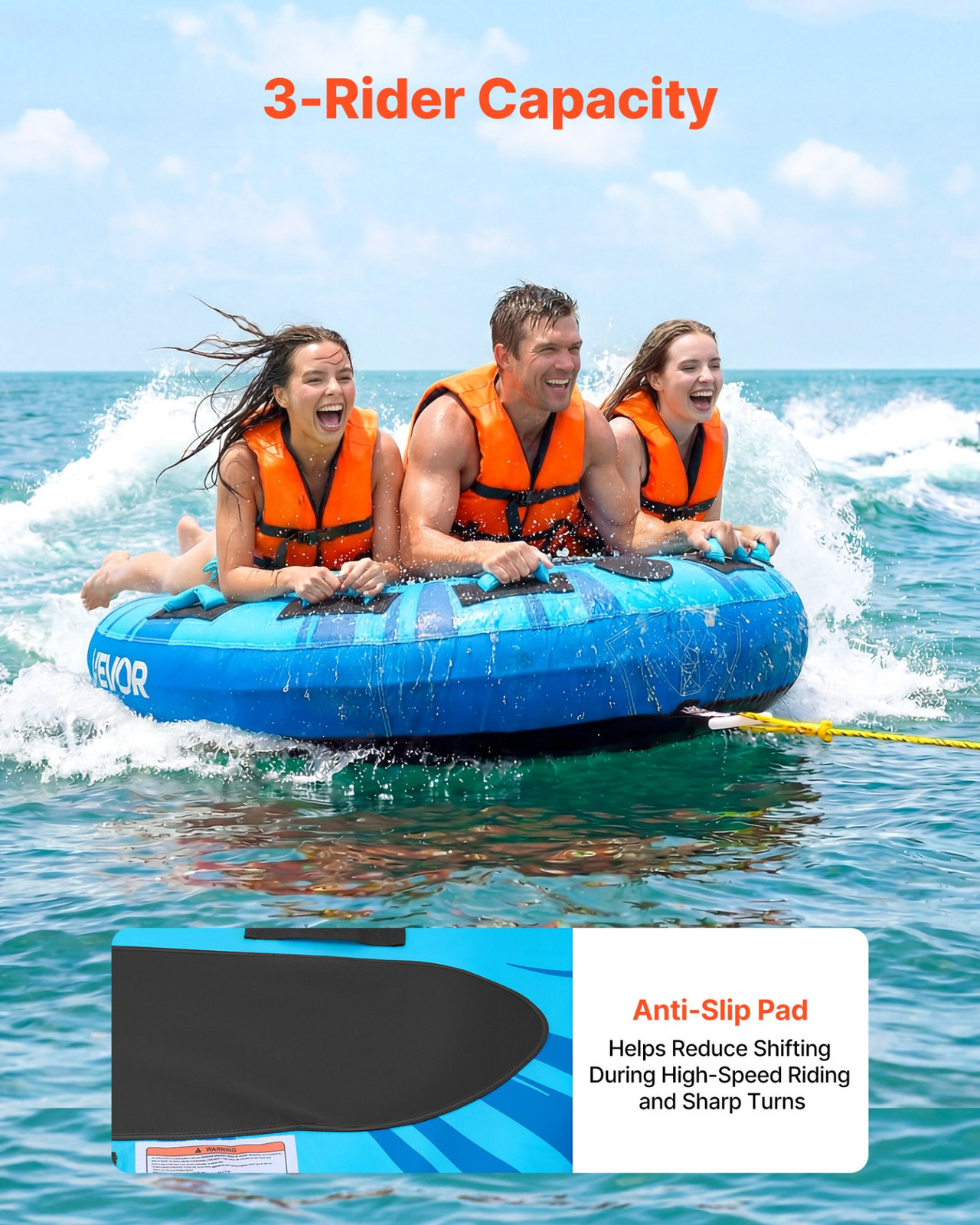3-Rider Towable Tube 510lb Inflatable Boat Tube Nylon Cover