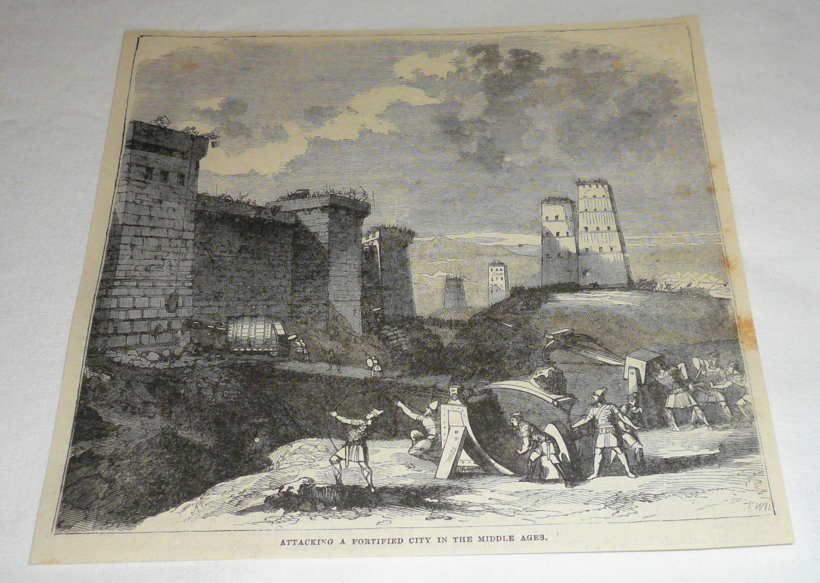 1878 magazine engraving ~ ATTACK ON A FORTIFIED CITY IN THE MIDDLE AGES
