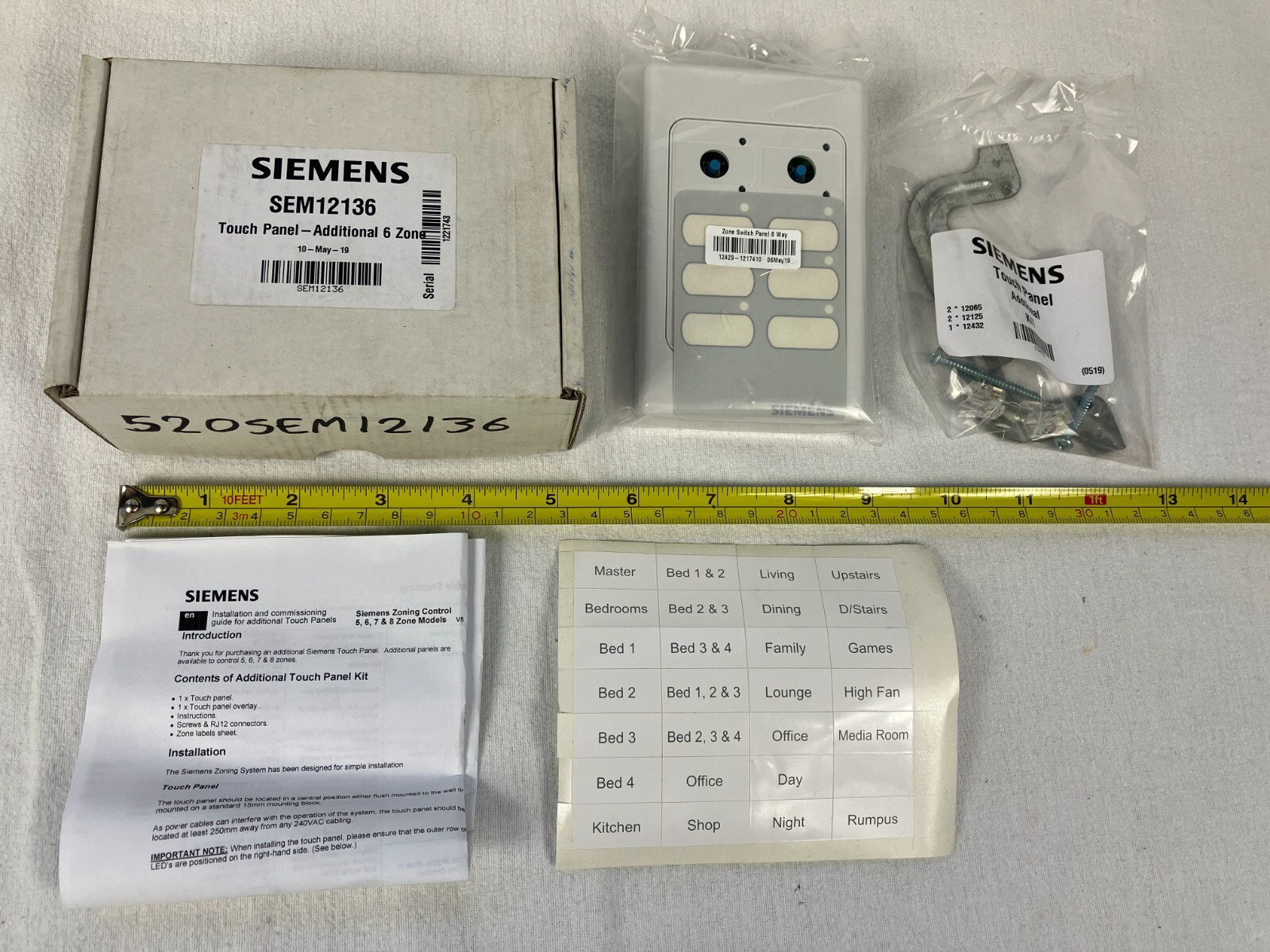 Siemens SEM12136 Touch Panel - Additional 6 Zone - 12429-1217410 - Unused