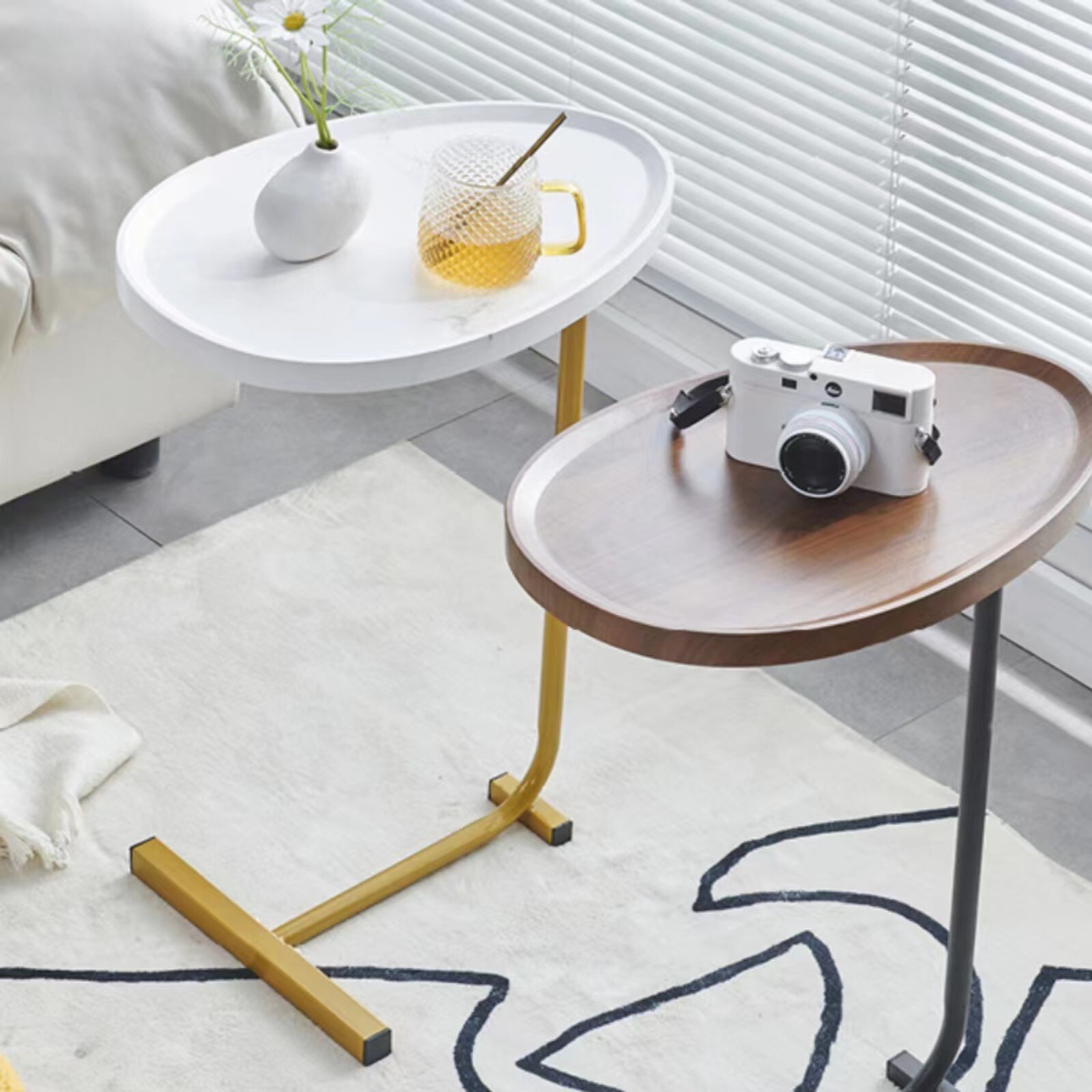 White C-shaped Side Table, Small Sofa Table