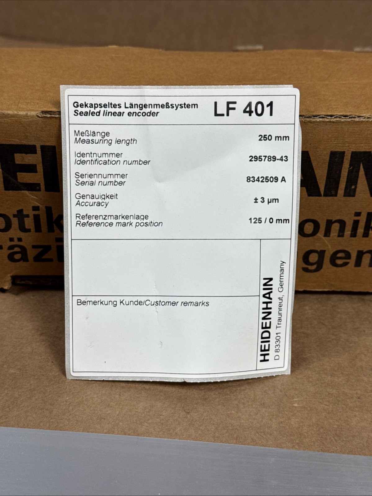 Heidenhain 295789-43 AE LF 401 250mm Linear Scale Encoder 296 585-01 FAST SHIP