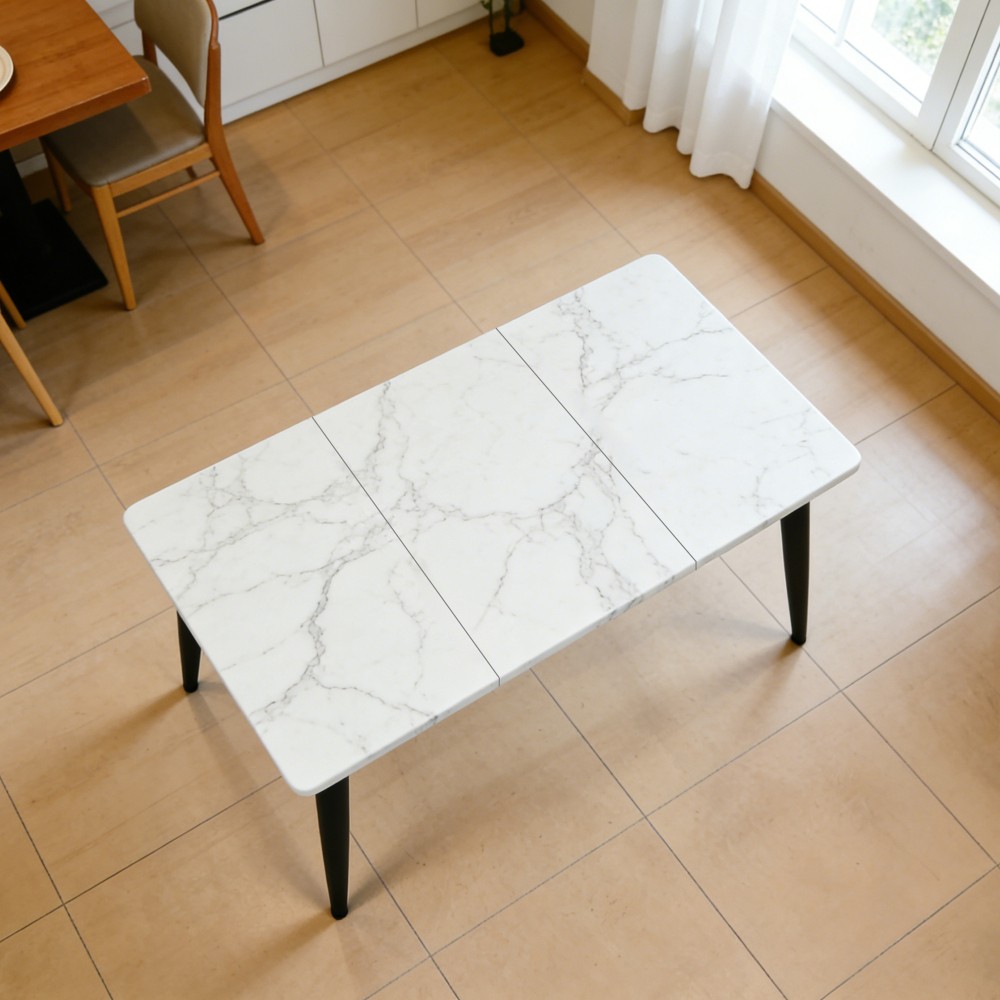 Rectangular Dining Table for 4 w/ Metal Frame, Wood Top, White, Easy Assembly