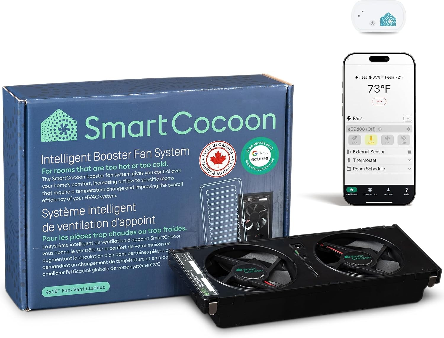 4X10 Register Booster Fan with Temperature & Humidity Sensor - Smart Dual Air
