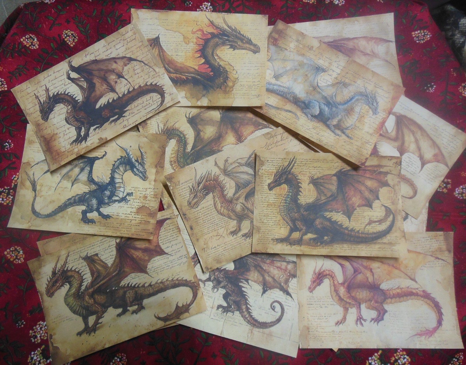 Set of 16 LARGE Dragons--junk journal-ephemera-scrapbooking-notes-Set # 2