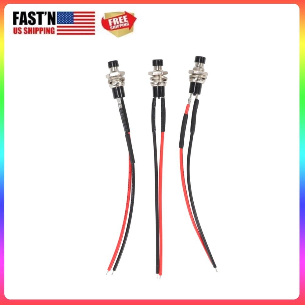 3 Pack Mini Push Button Pre-Wired Momentary N/O OFF-ON Switch Plug 12V 5AMP SPST