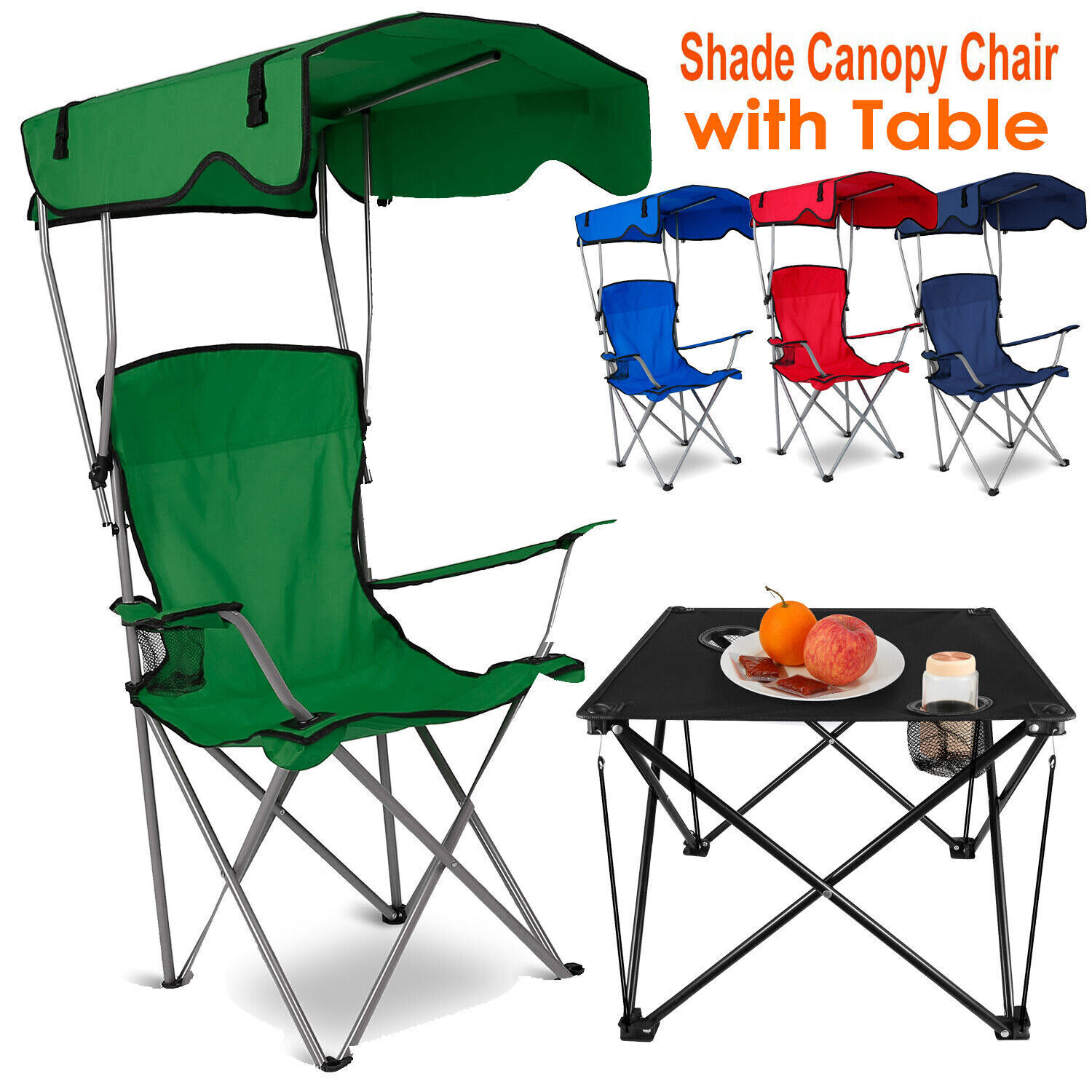 Folding Camping Chair Shade Canopy OutdoorTravel Beach Chair with Hiking Desk