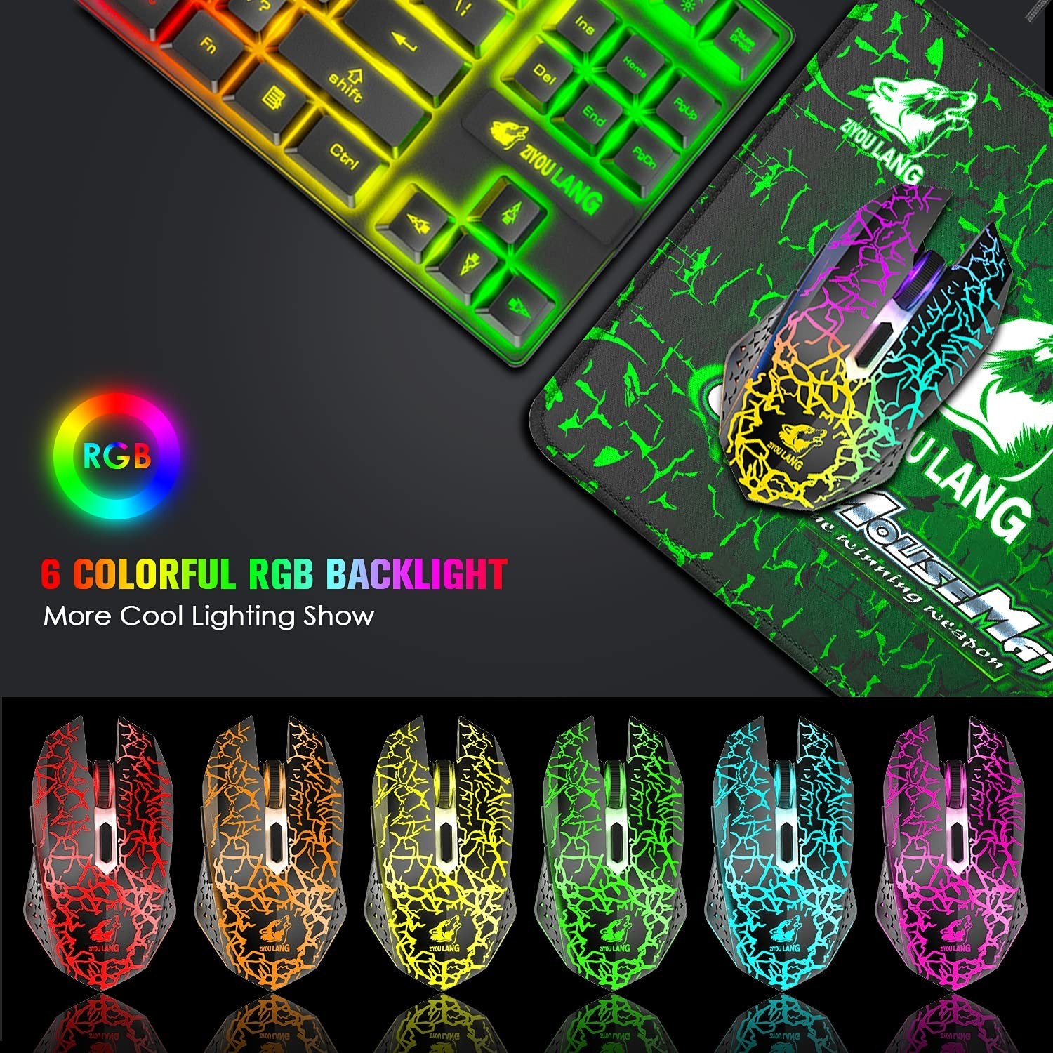 Wireless Gaming Keyboard and Mouse Combo,Rainbow Backlit Rechargeable 3800mAh...