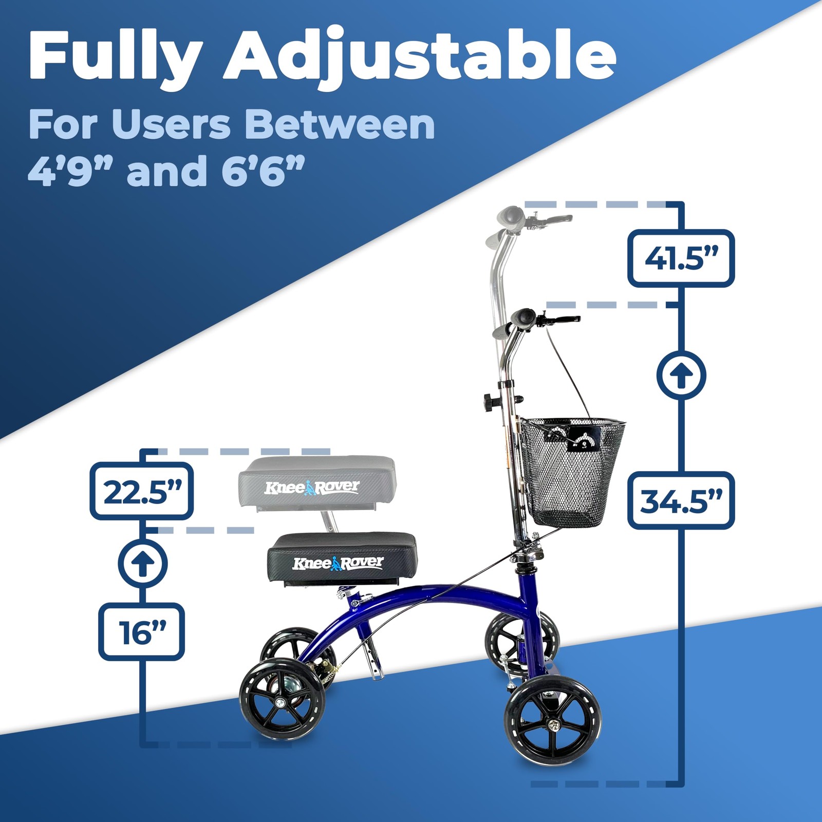 KneeRover Deluxe KneeCycle Steerable Knee Walker – Foldable Mobility Aid Kne...