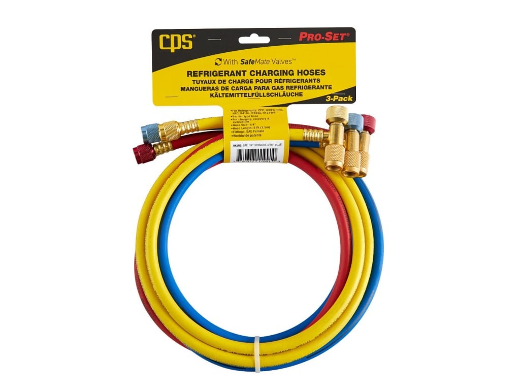 CPS HP5NG - 3-Pack (R,Y,B) 5-ft Premium Charging Hose Set, ¼-inch straight to