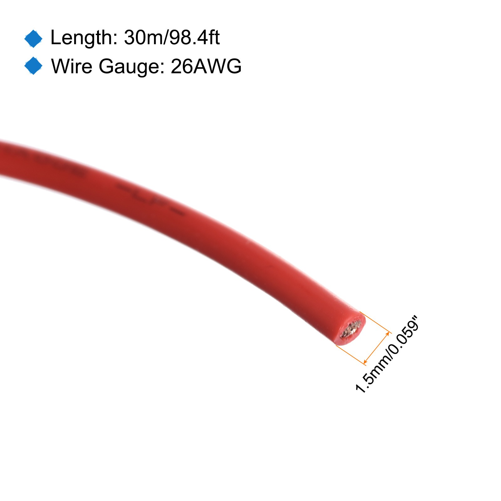 26AWG Stranded Wire PVC Hookup 30M/100ft Red, Electrical Wire UL1007 Spool