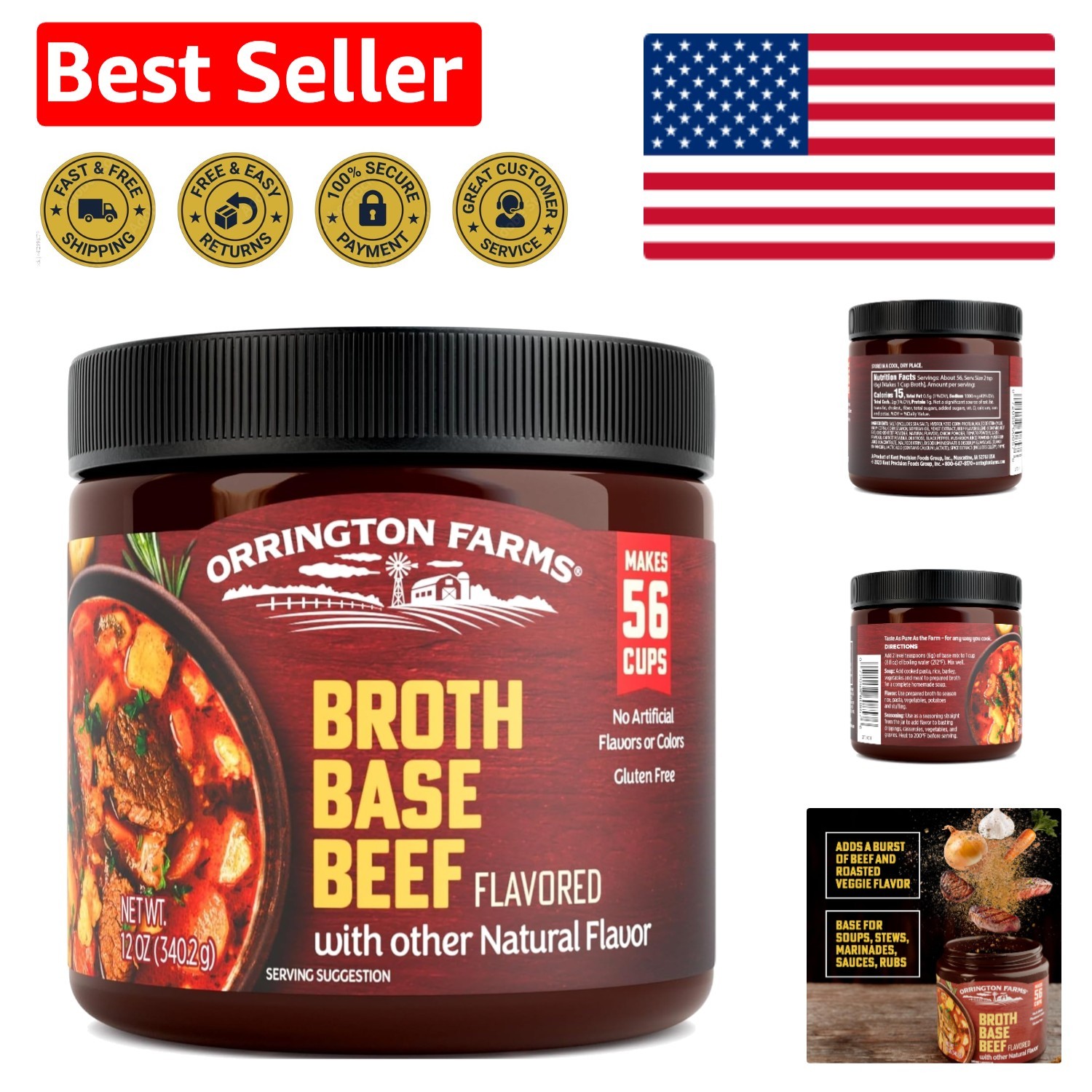 Gluten-Free Beef Broth Base - Versatile Granulated Bouillon, 12 oz