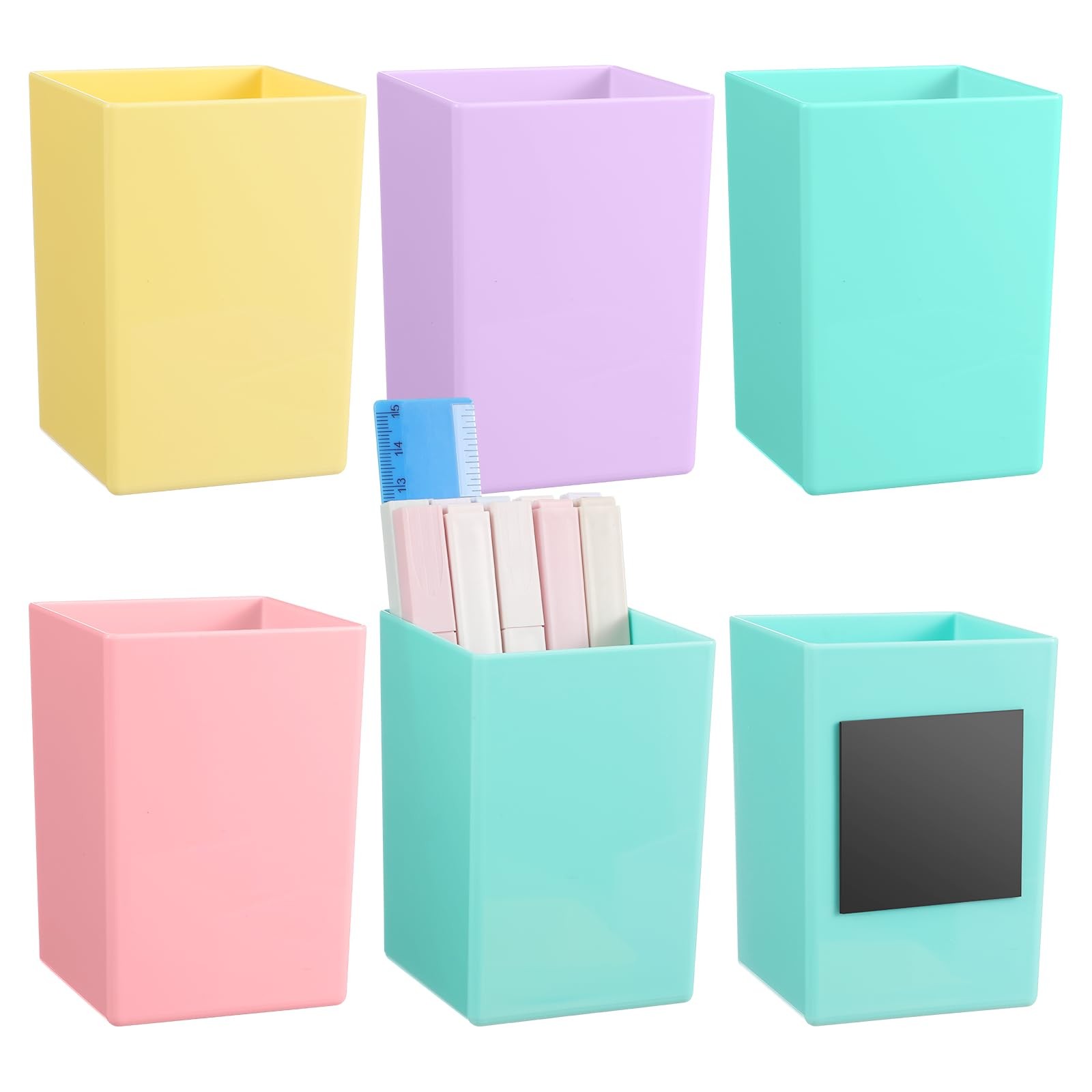 Affrolling 4 Pcs Classroom Magnetic Storage Boxes with Write Wipe Colorful