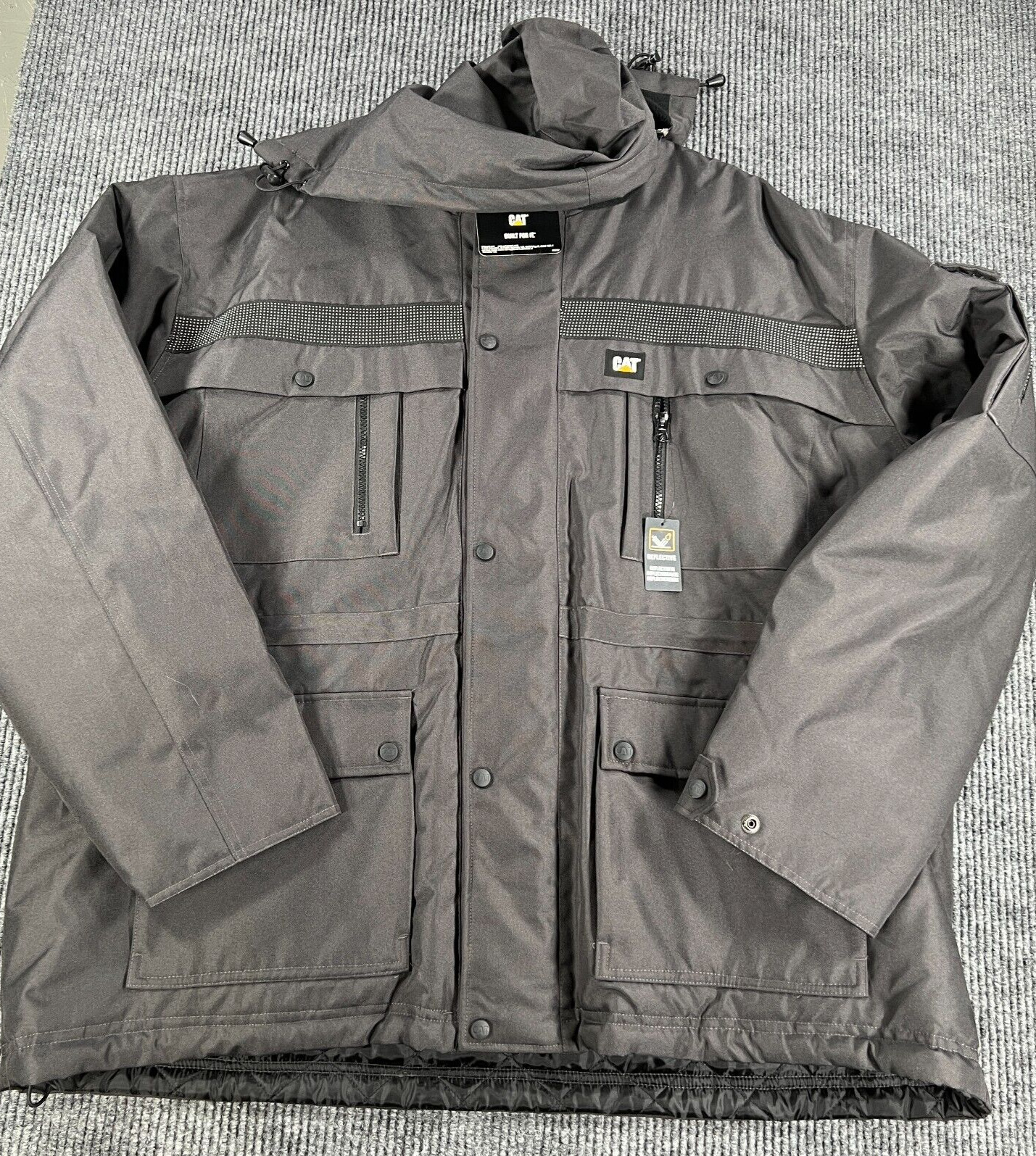 Caterpillar CAT Heavy Insulated Parka Mens 3XL Gray Reflective Hooded New