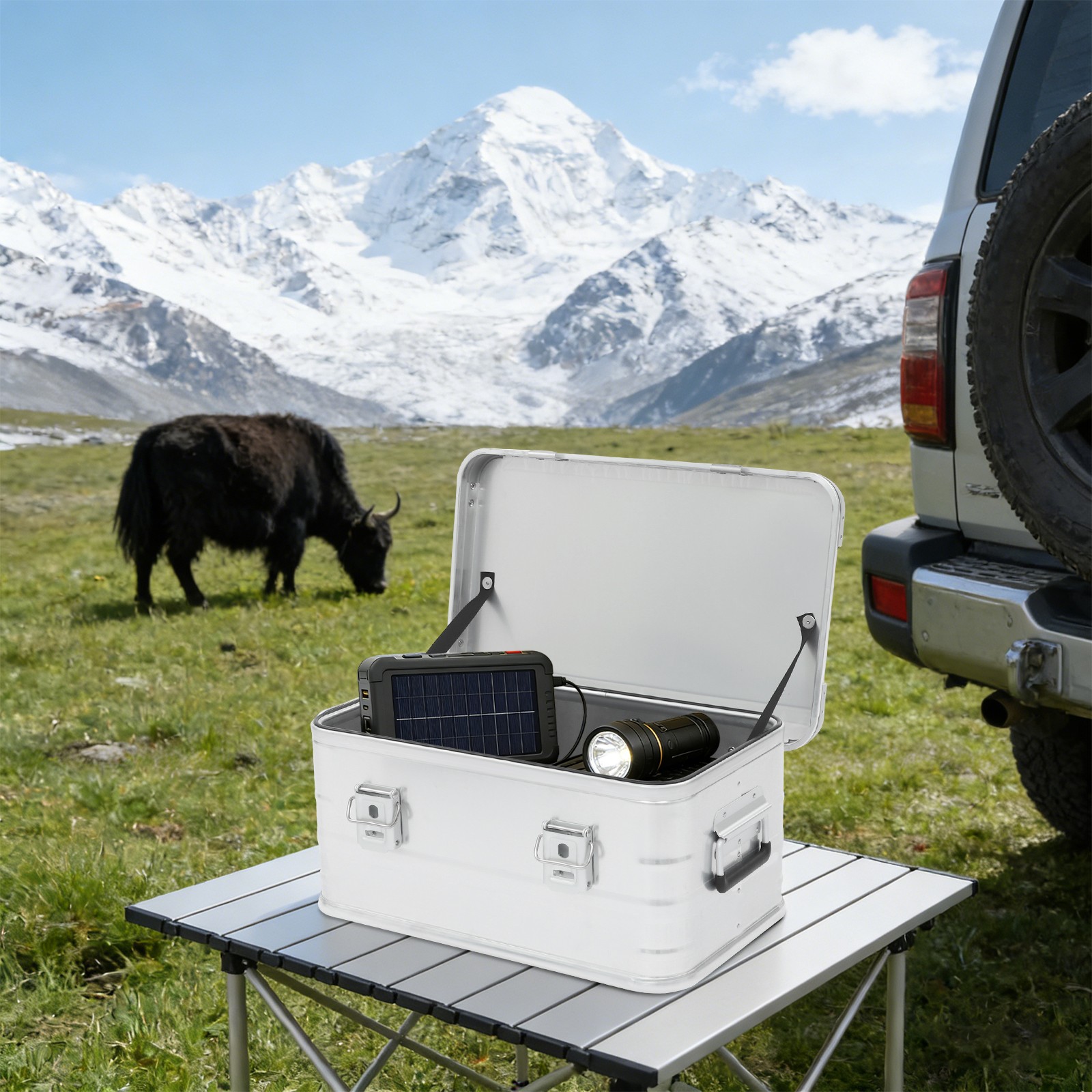 Storage Box Storage Bin for Picnic Aluminum Storage Box with Lid Toolbox Silver