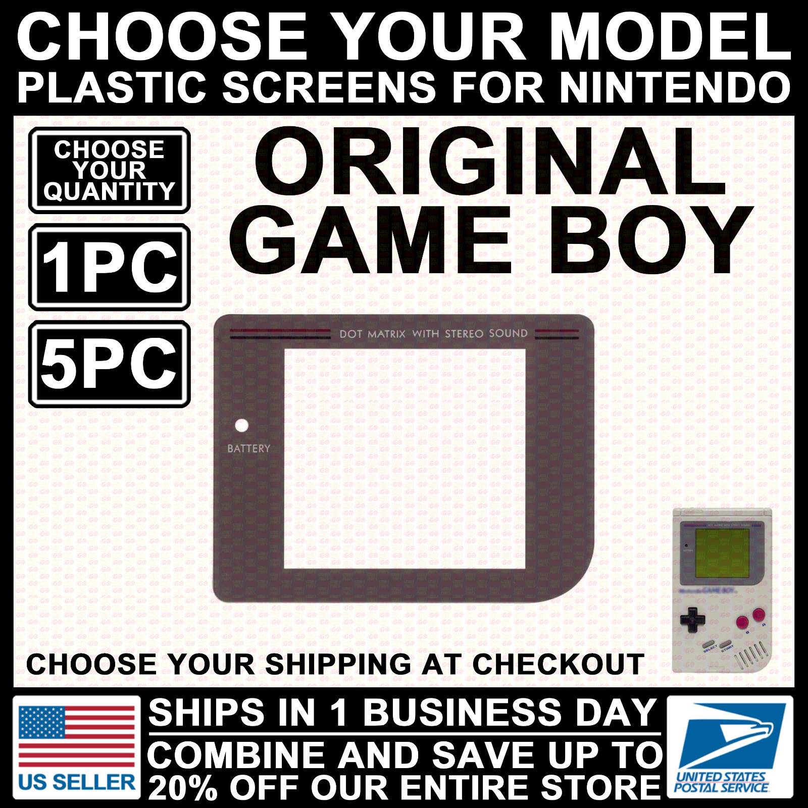 Screen Replacement for Nintendo Game Boy DMG-01 Original GRAY 1989 Lens PLASTIC