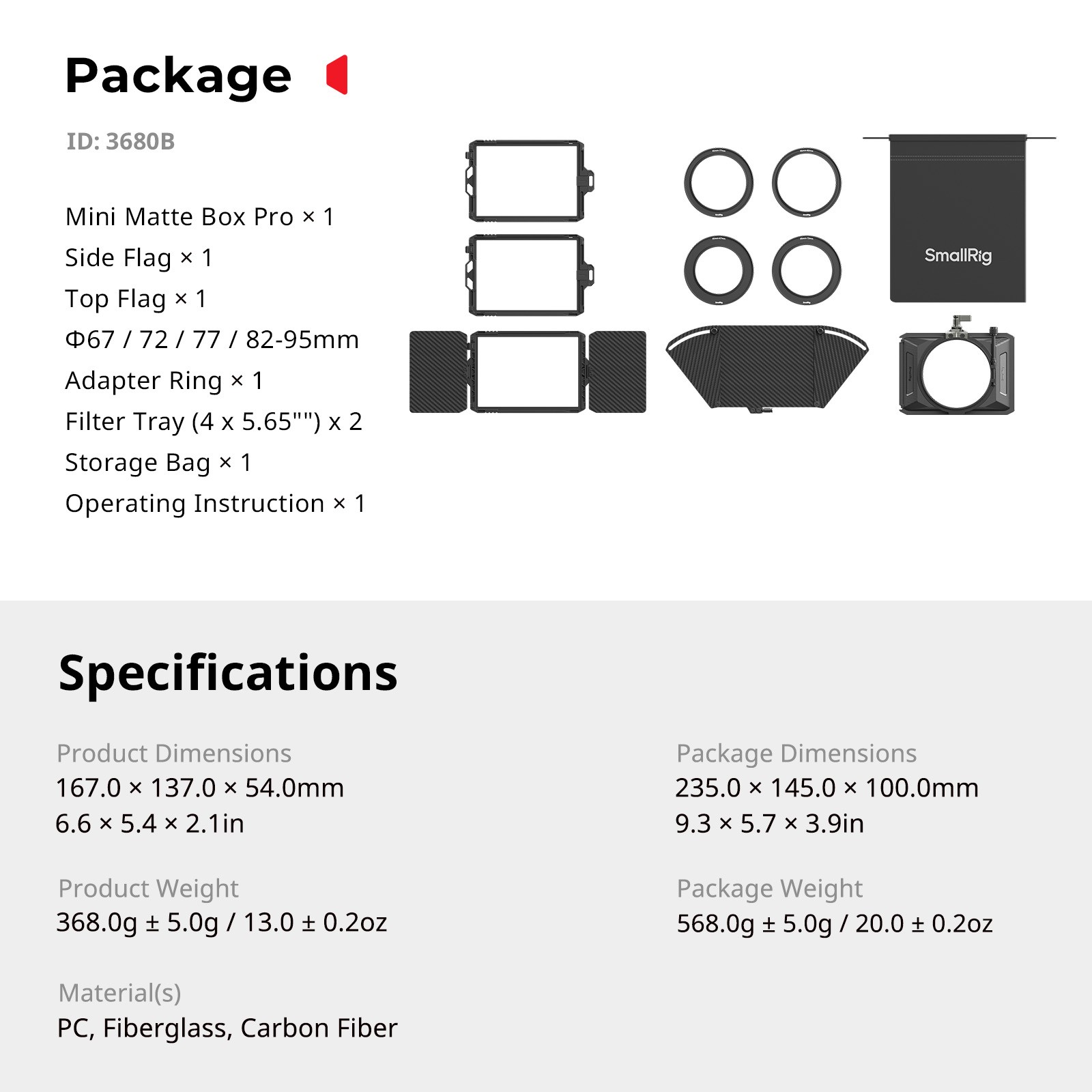 SmallRig Mini Matte Box w/ Two 4 x 5.65 Filter & Φ67/72/77/82-95mm Adapter Ring